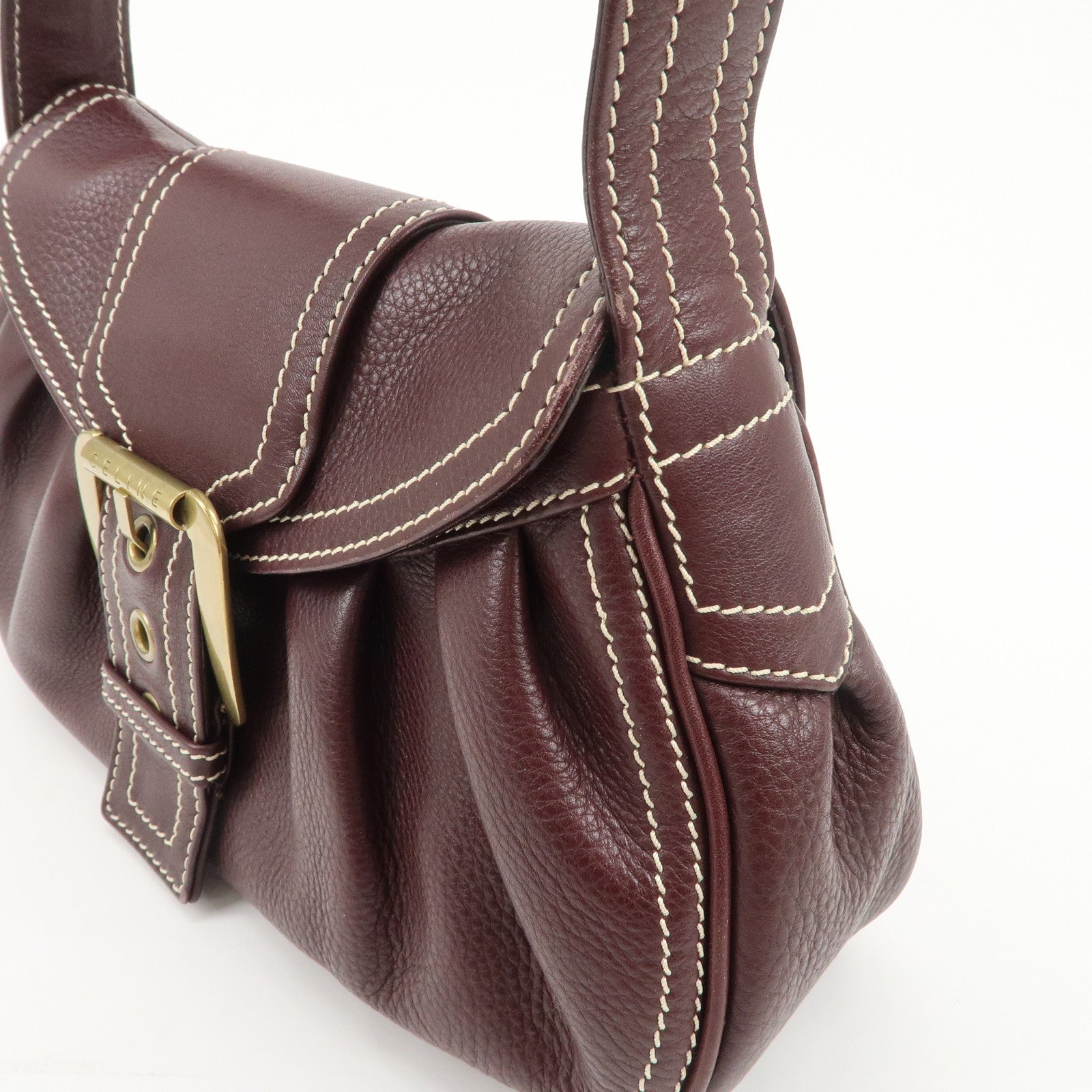 CELINE Leather Shoulder Bag Hand Bag Brown Gold Hardware