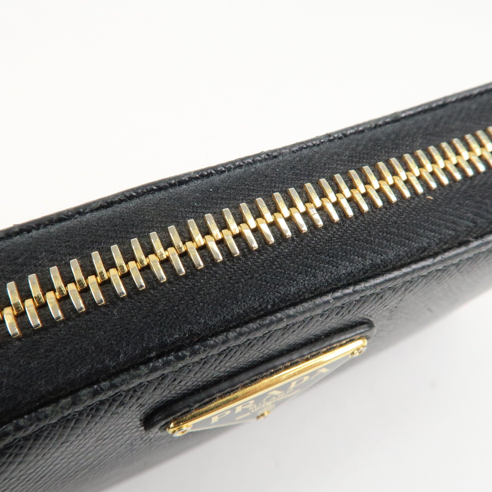 PRADA Saffiano Leather Round Zipper Long Wallet Black 1M0506