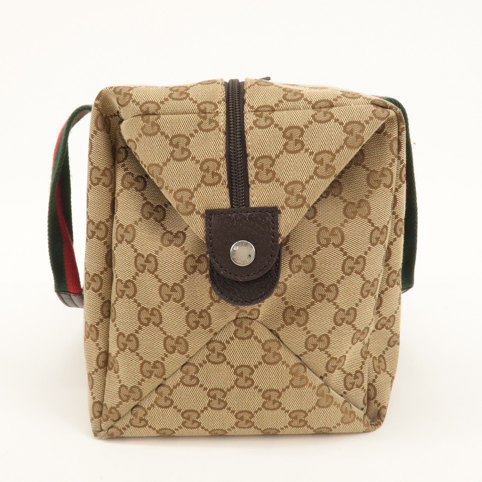 GUCCI Sherry GG Canvas Leather Boston Bag Beige Brown 235135 Used