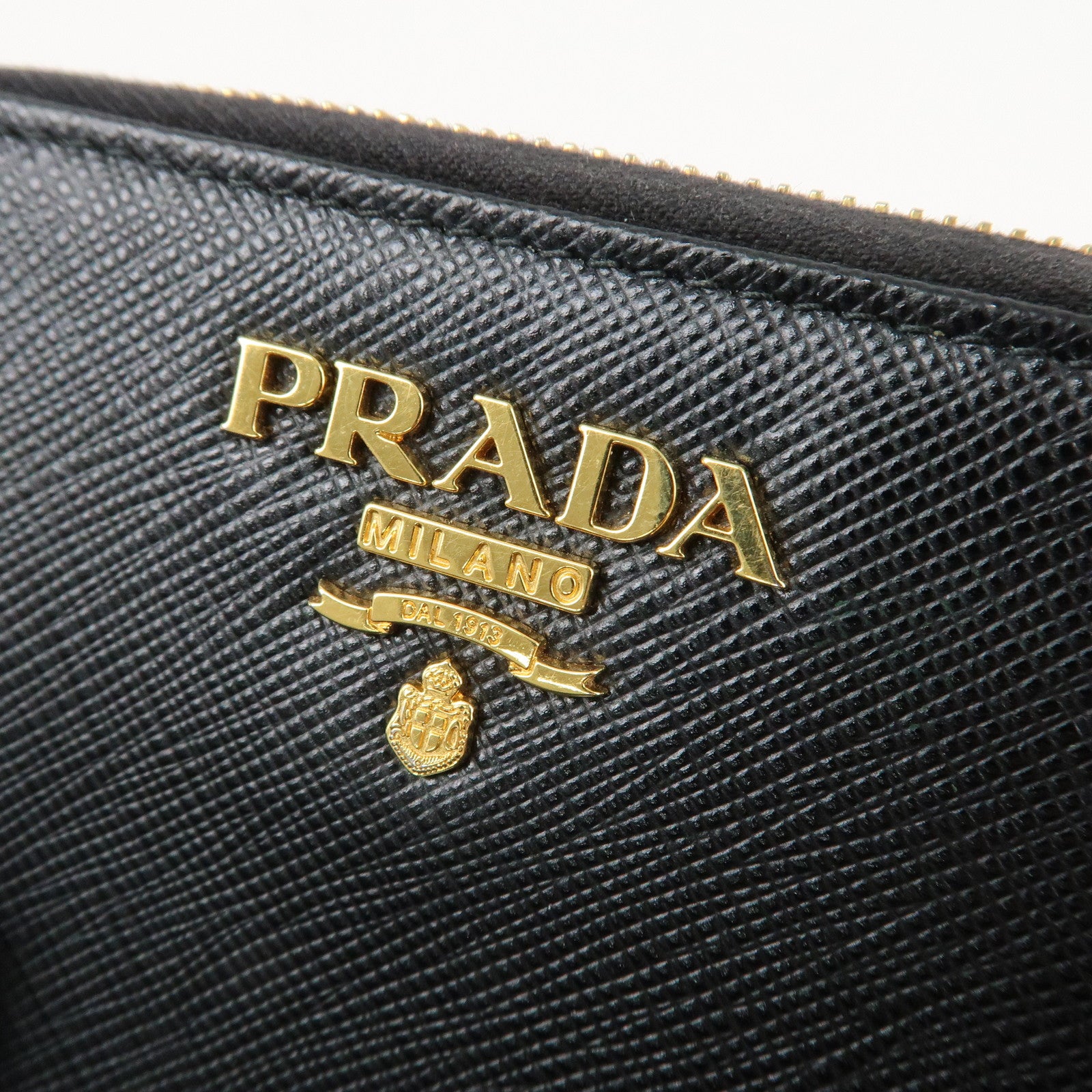 PRADA Logo Leather Zip Around Bi-fold Wallet Black 1ML522 Used