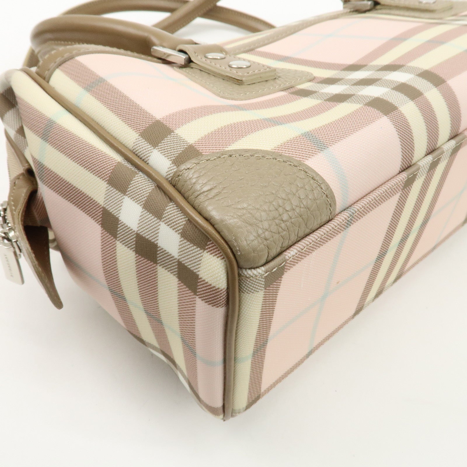 BURBERRY PVC Leather Nova Plaid Shoulder Bag Hand Bag Beige Pink