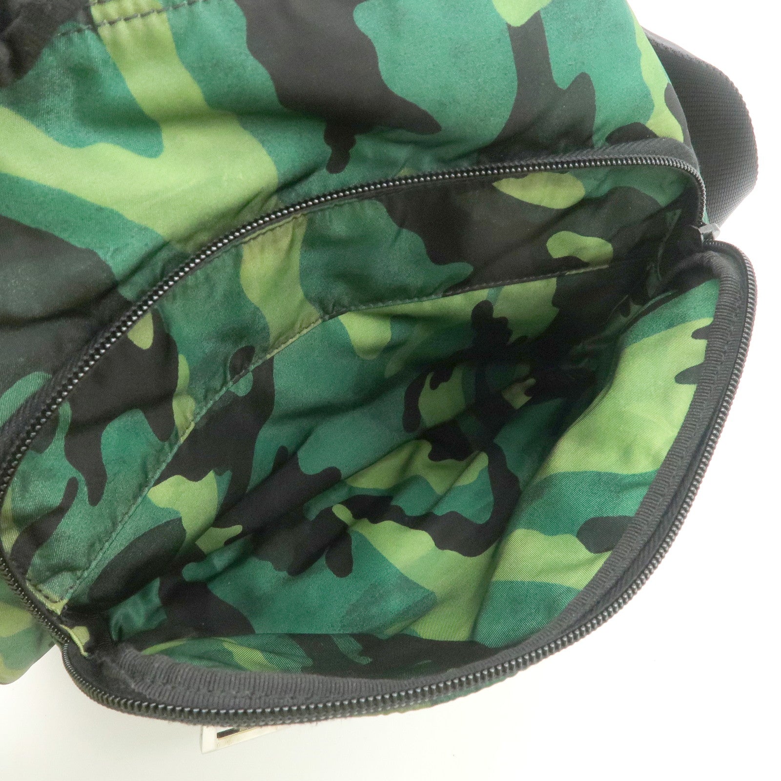 PRADA Logo Nylon Leather Camouflage Shoulder Bag Green Black