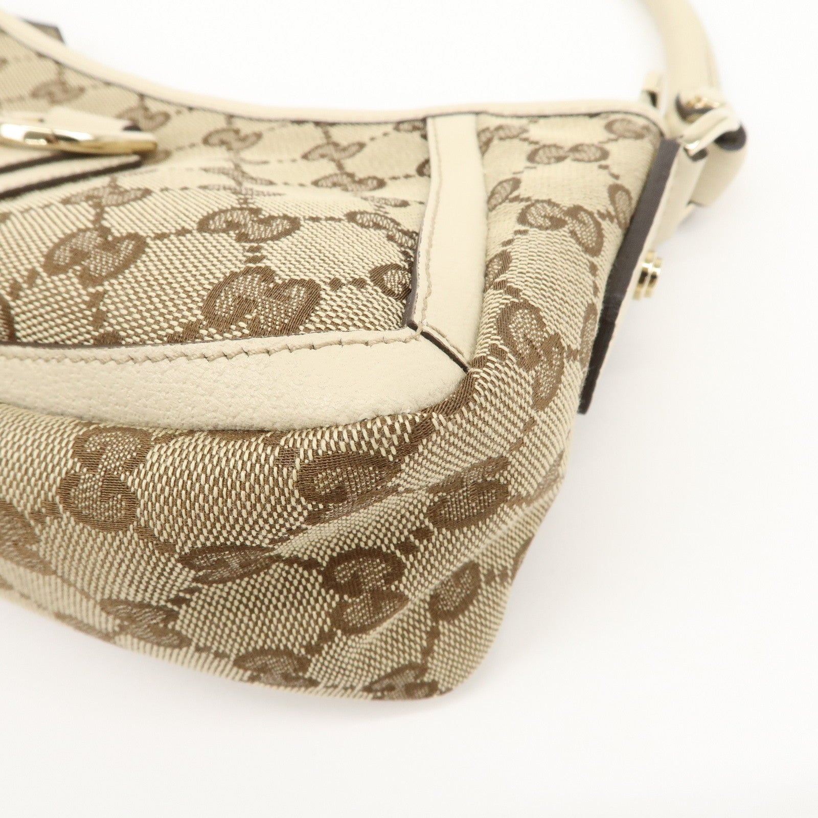 GUCCI Abbey GG Canvas Leather Shoulder Bag Beige Ivory 130939 Used