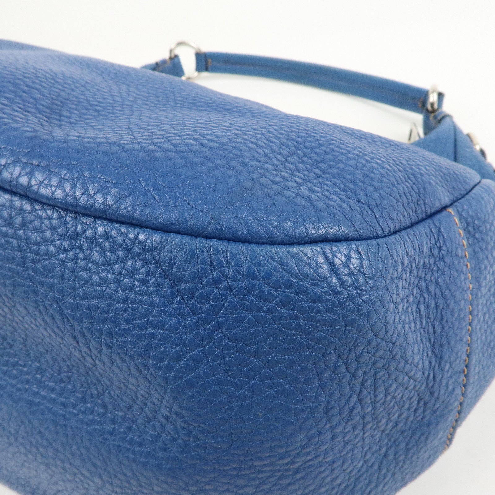 PRADA Logo Leather Shoulder Bag Blue Silver HDW