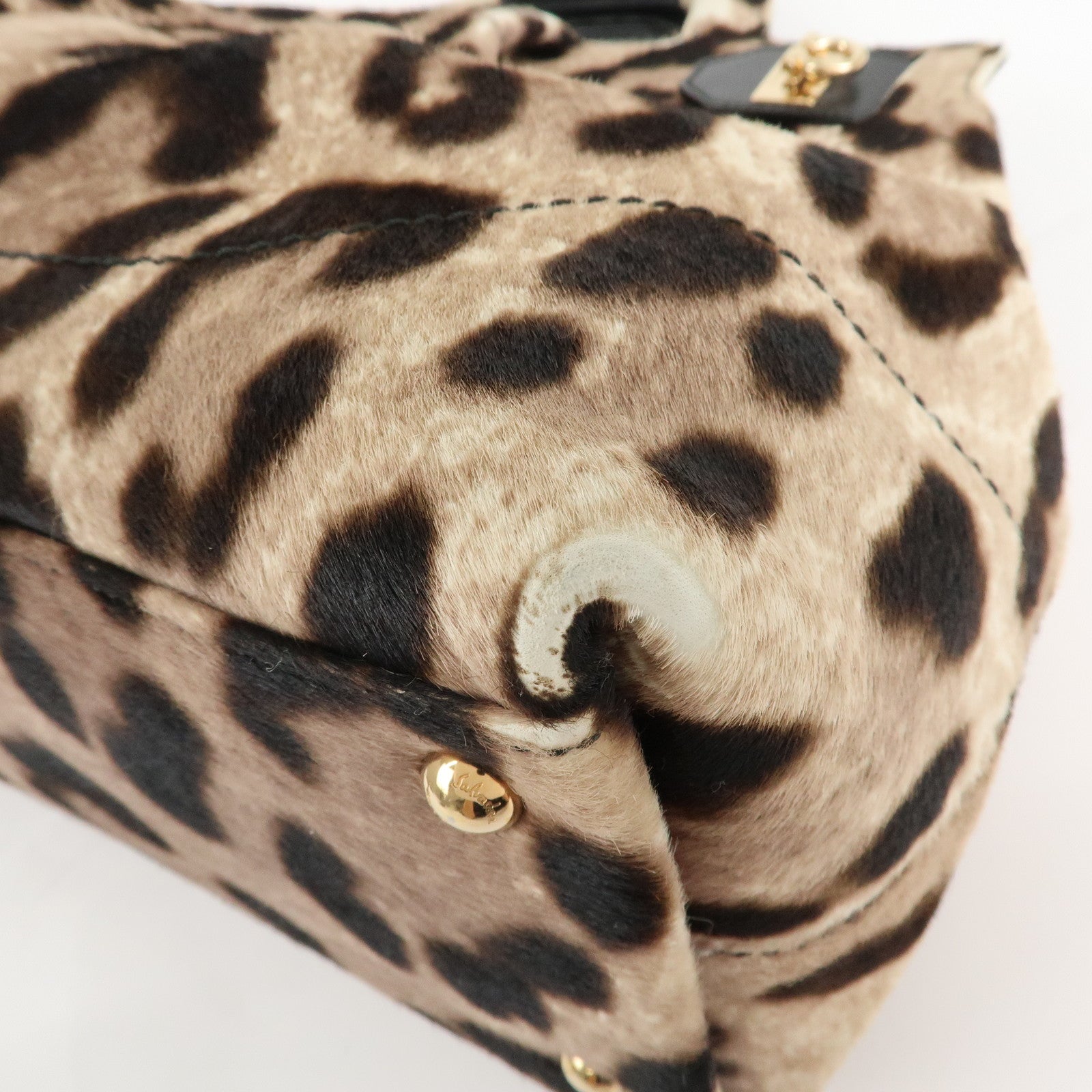 Ferragamo Gancini Unborn Calf Leather 2Way Bag Leopard Hand Bag Used