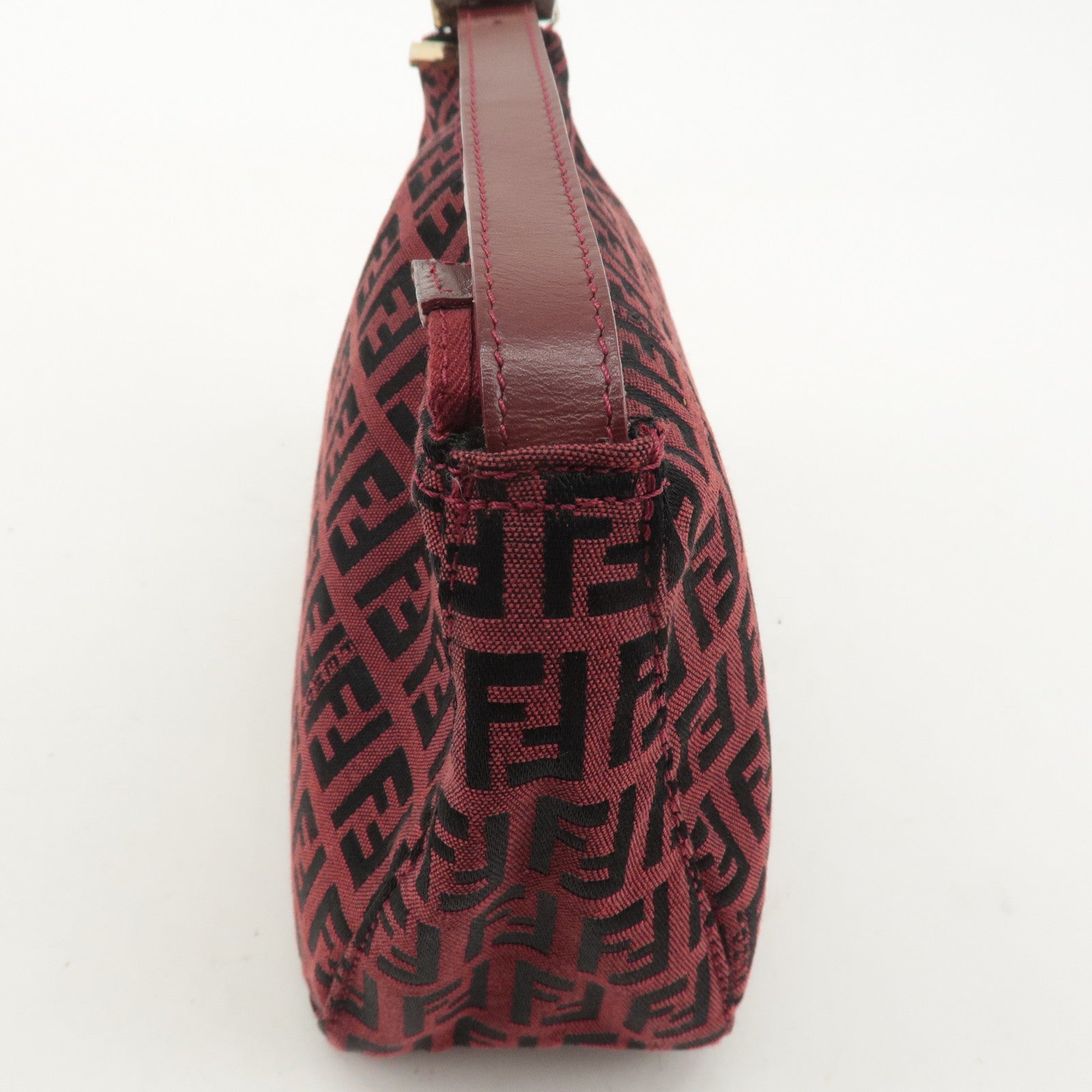 FENDI Zucchino Canvas Leather Pouch Hand Bag Red Black 8N0001