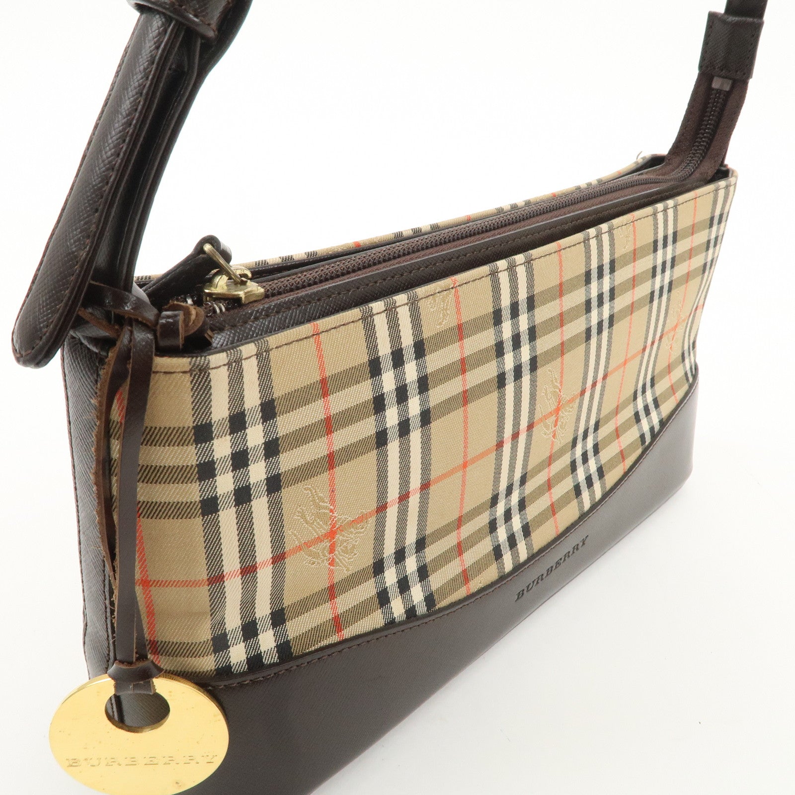 BURBERRY Canvas Leather Nova Plaid Shoulder Bag Hand Bag Used