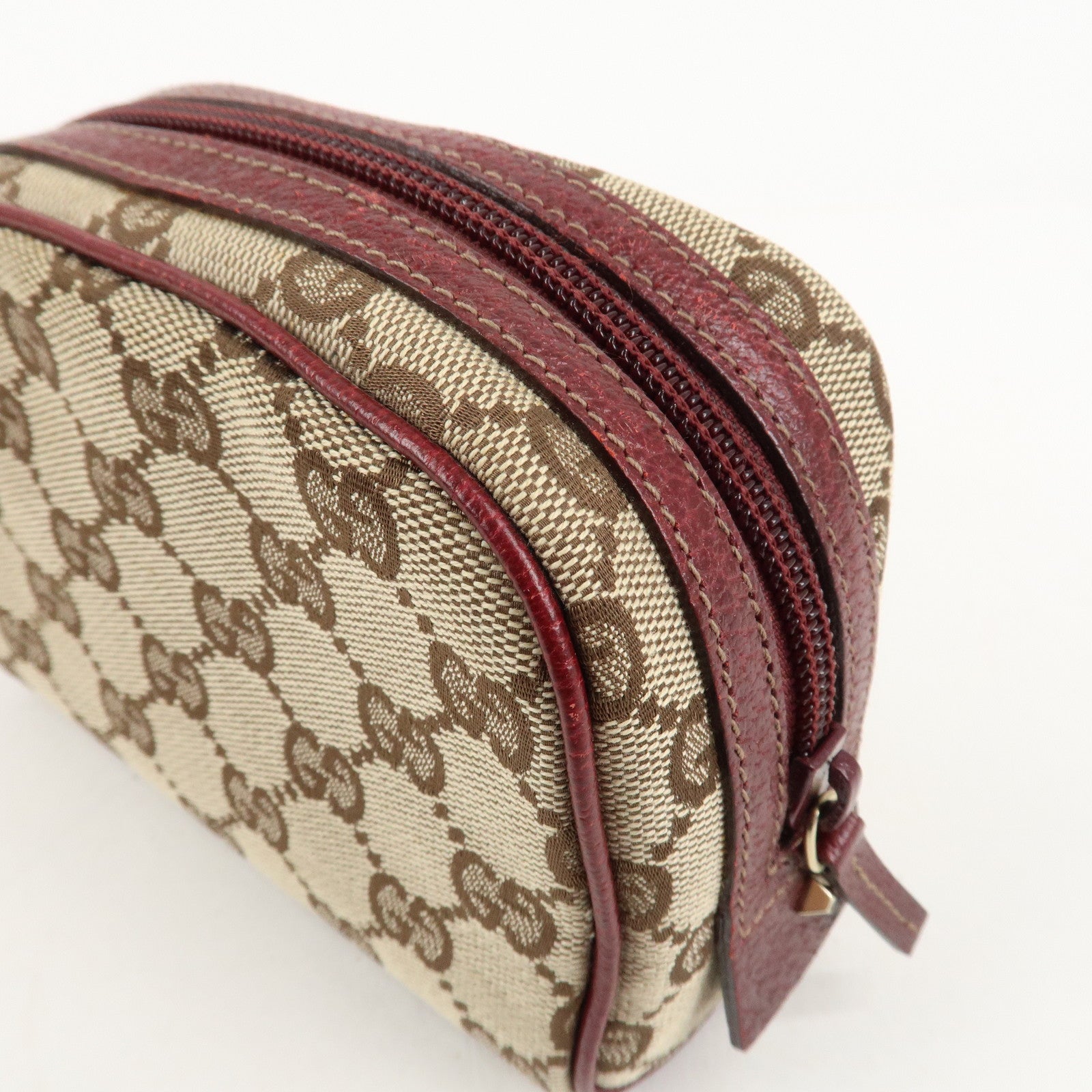 GUCCI GG Canvas Cosmetic Pouch Beige Bordeaux 120978