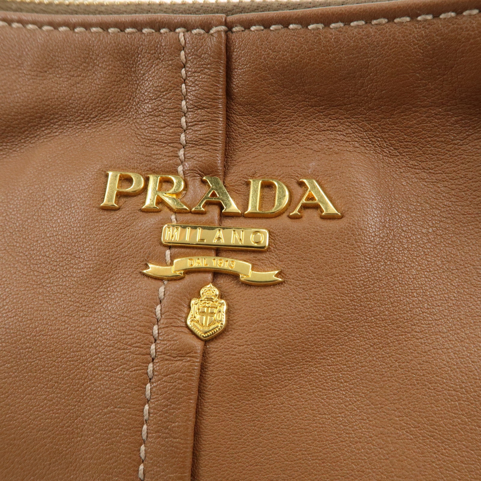 PRADA Leather Shoulder Bag Hand Bag Brown