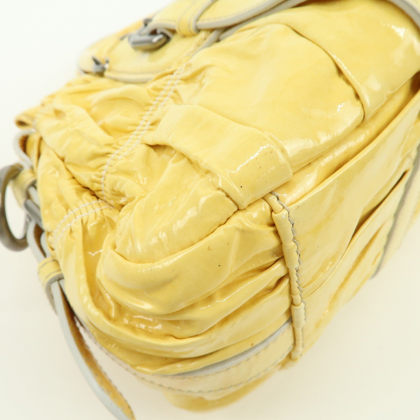 PRADA Patent Leather Gather 2Way Bag Shoulder Hand Bag Yellow