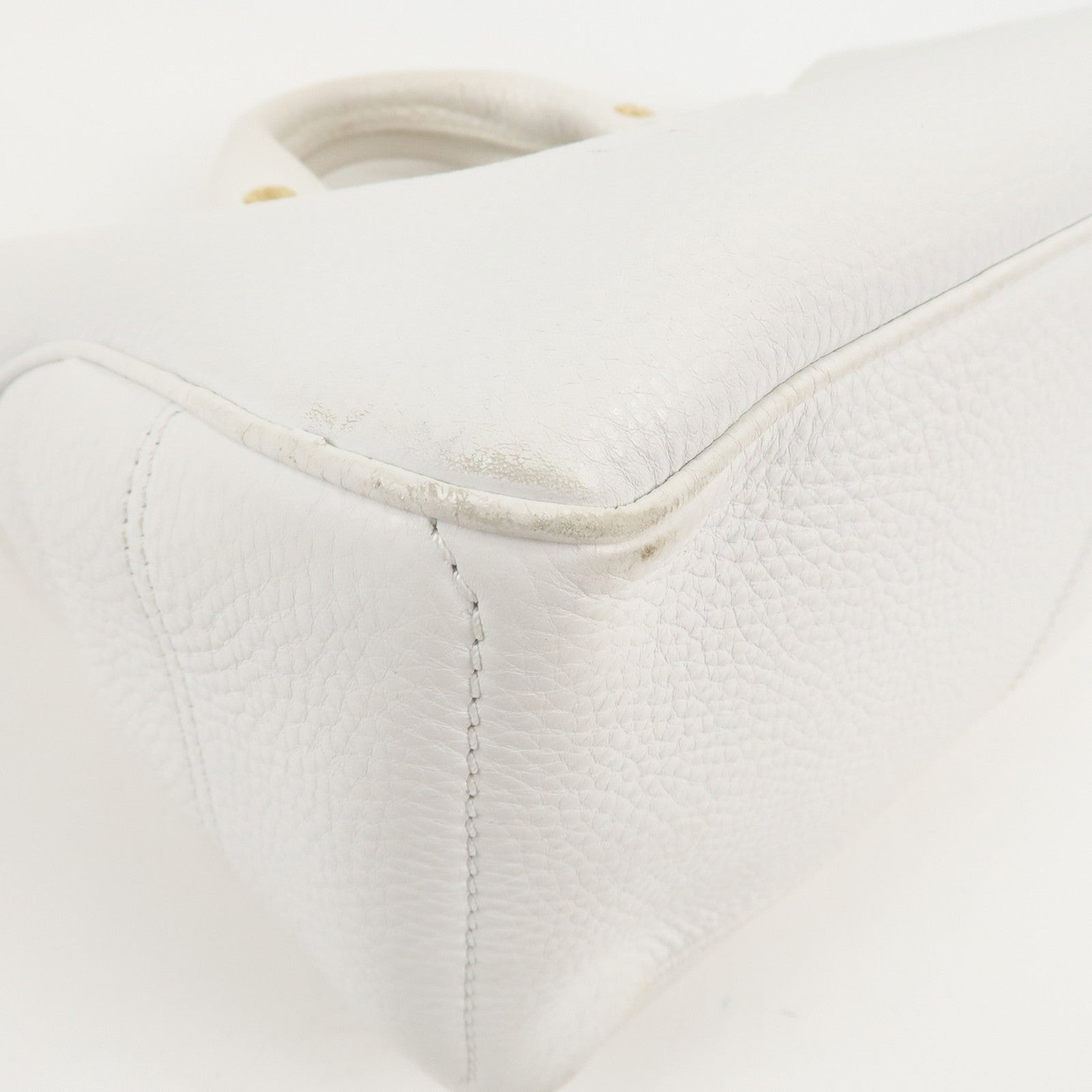 CELINE Leather Triomphe Button Boogie Bag Hand Bag White Used