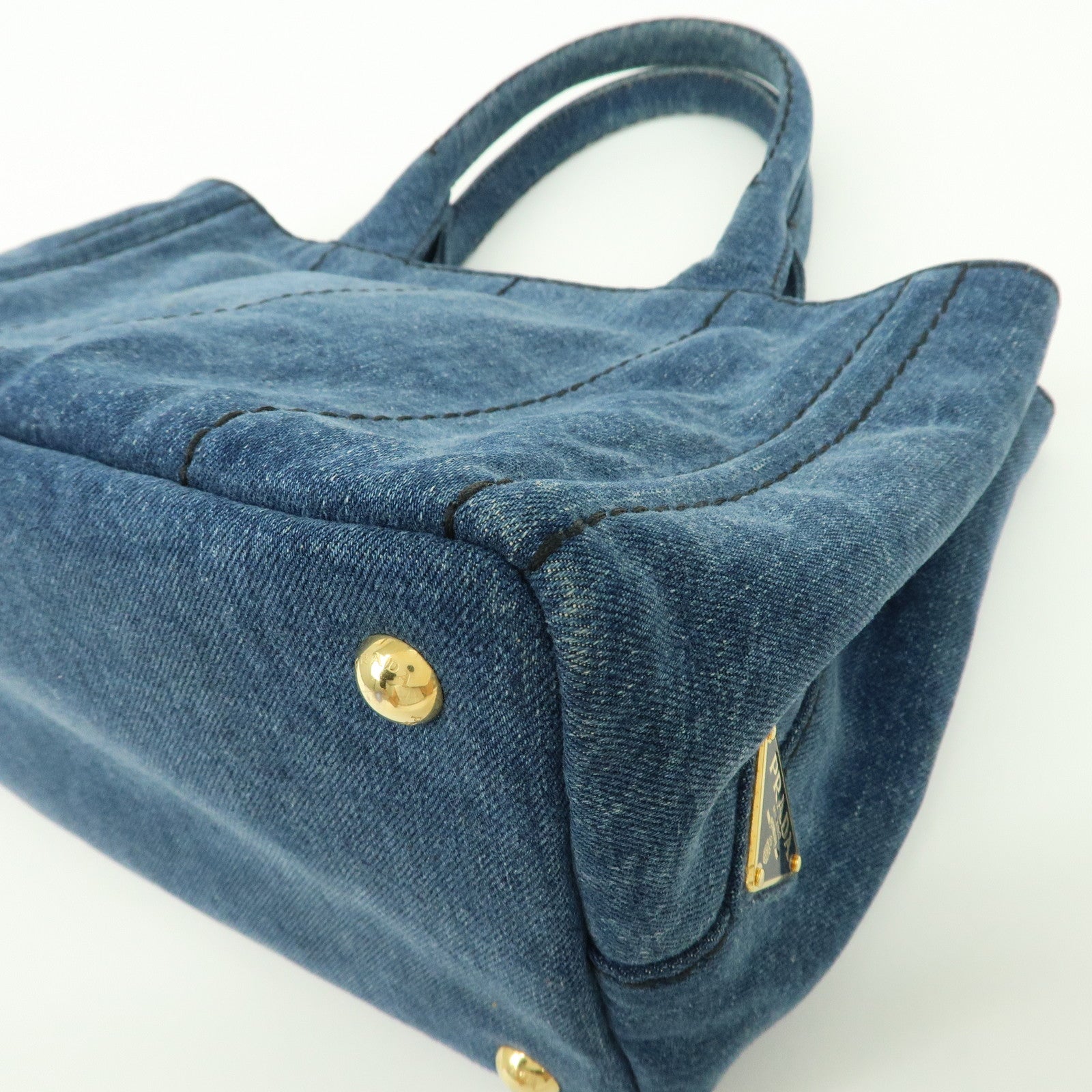 PRADA Logo Canapa Mini Denim Tote Hand Bag Blue 1BG439