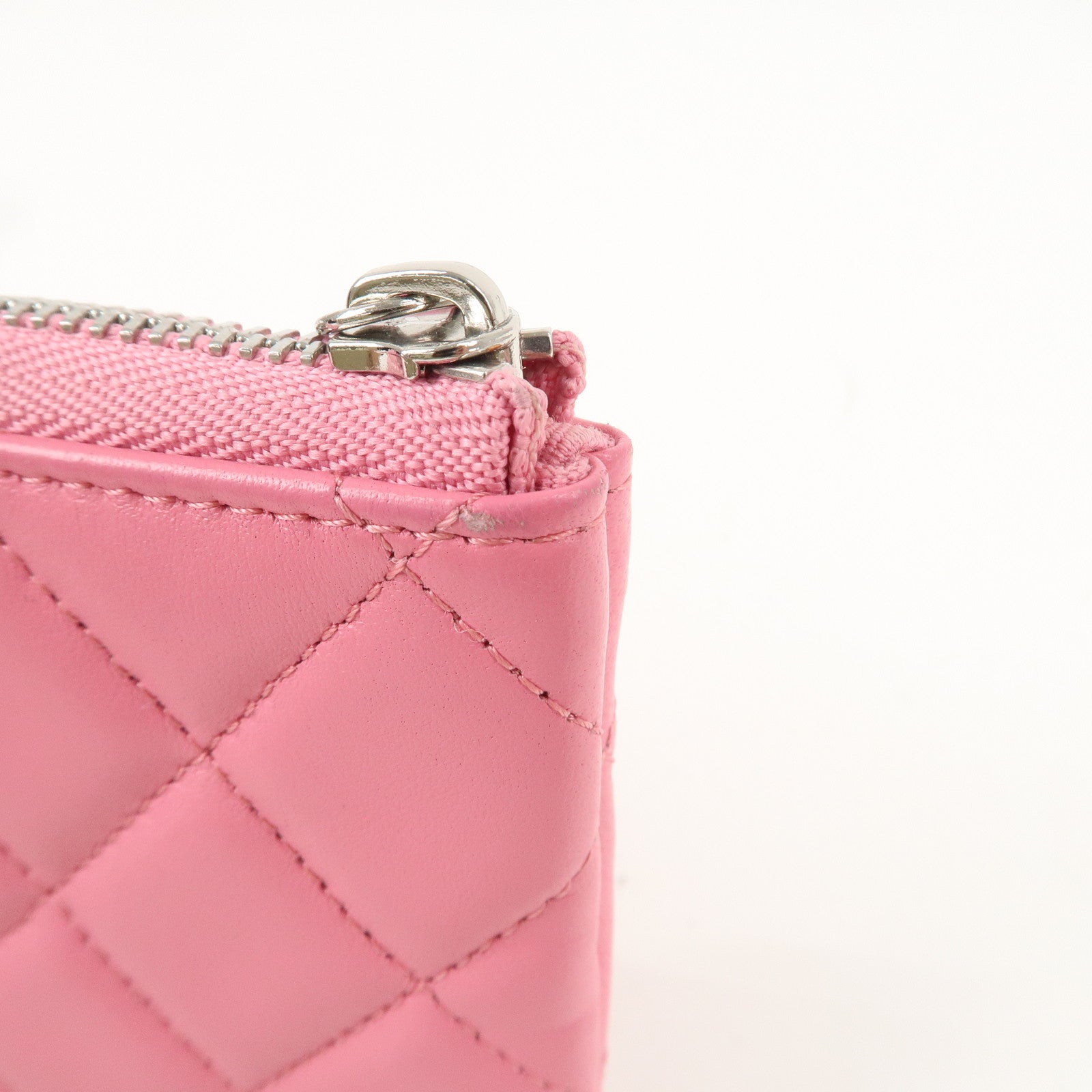 CHANEL Matelasse Lambskin Pouch Pink Silver Hardware