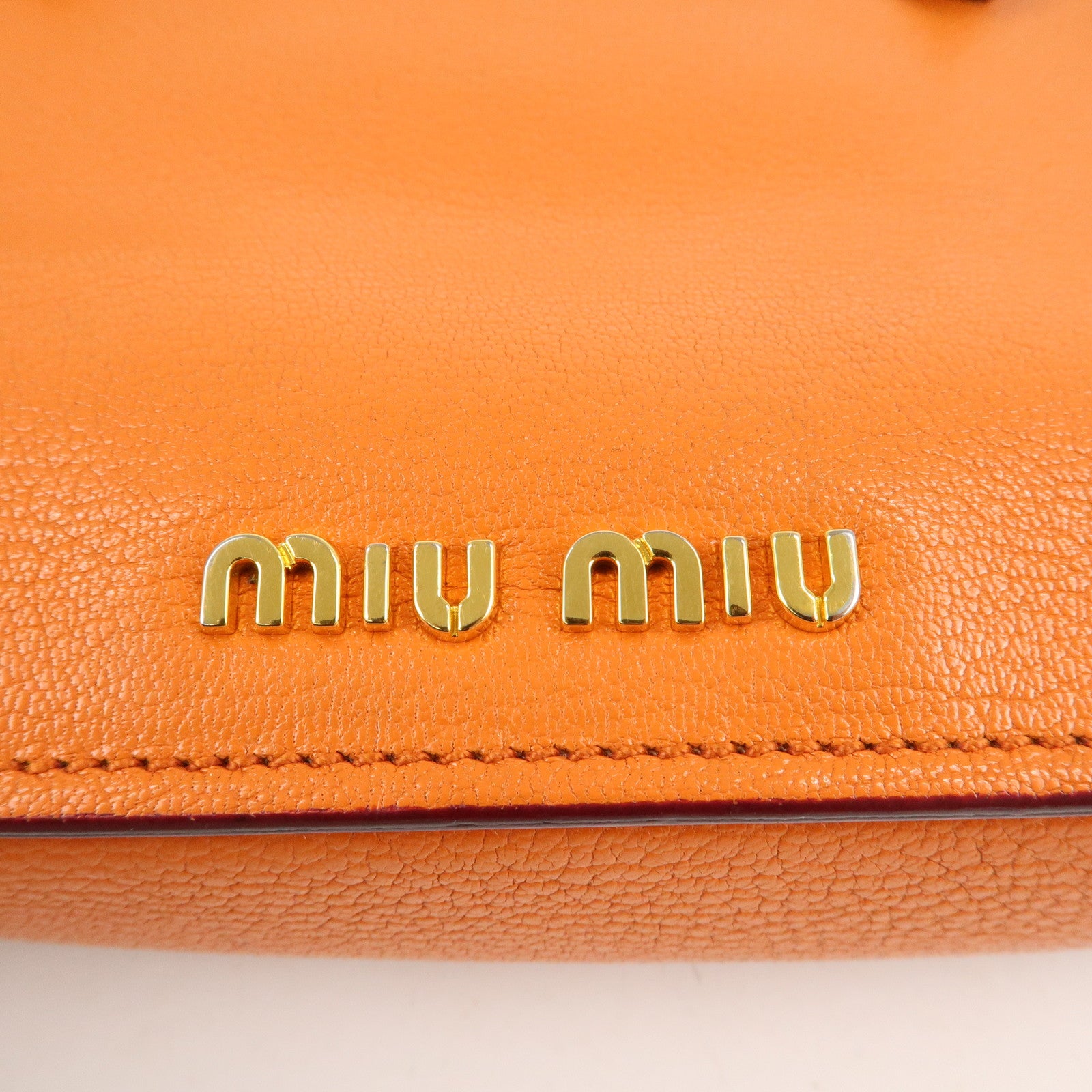 MIU MIU Madras Leather 2WAY Bag Hand Bag Orange RN0799