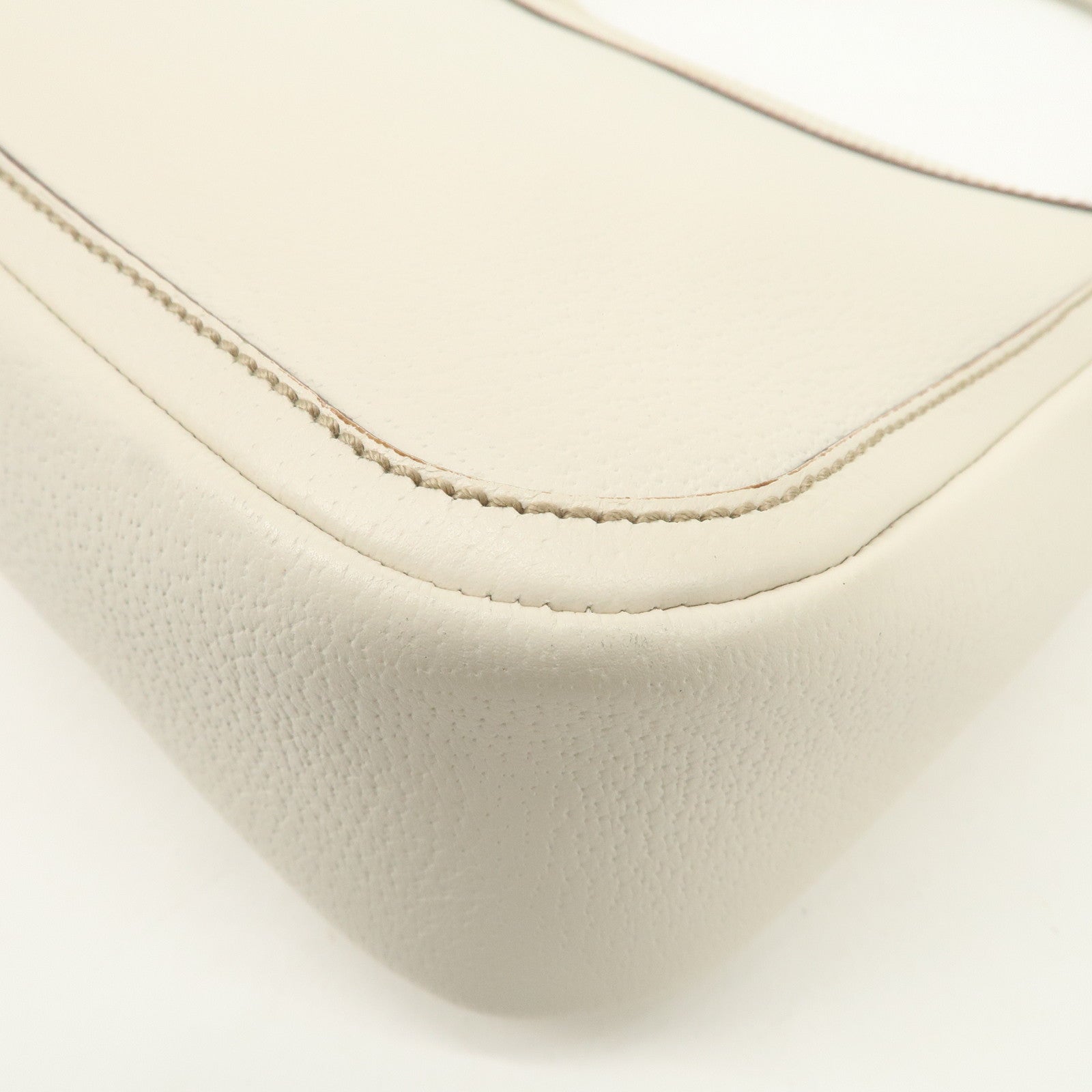 GUCCI Leather Shoulder Bag Hand Bag Gold HDW White 146244 Used