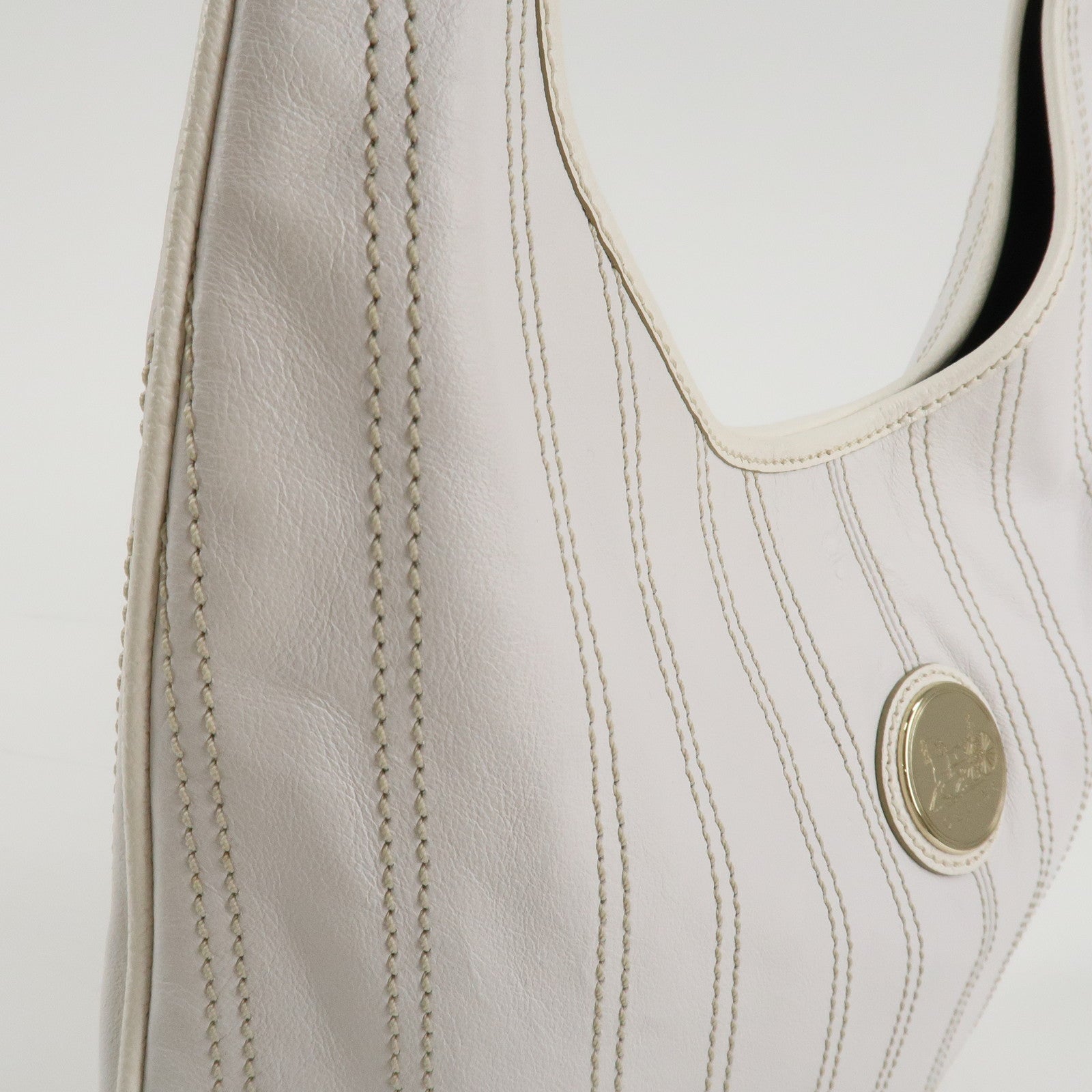 CELINE Leather Shoulder Bag White Gold Hardware