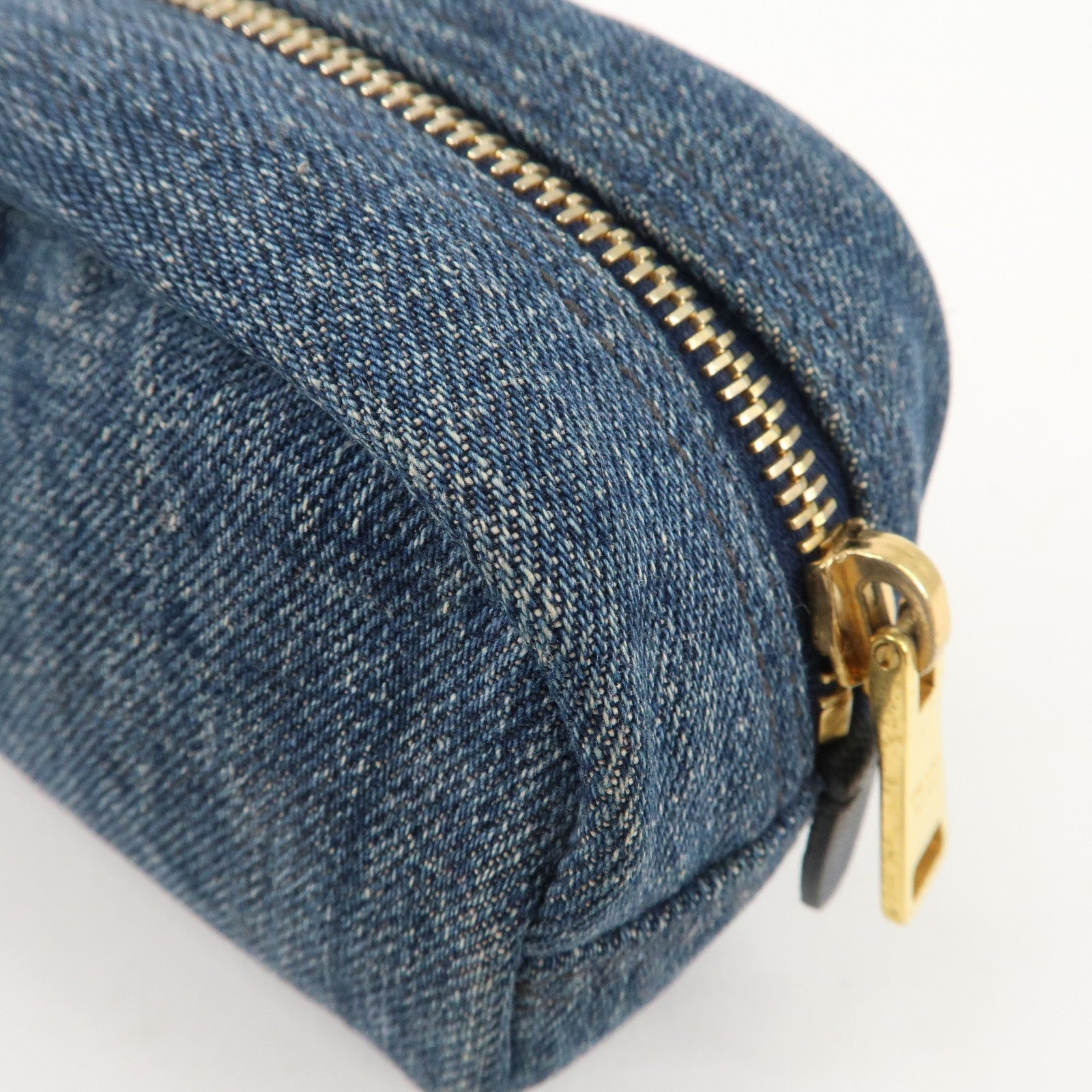 PRADA Logo Denim Cosmetic Pouch Blue