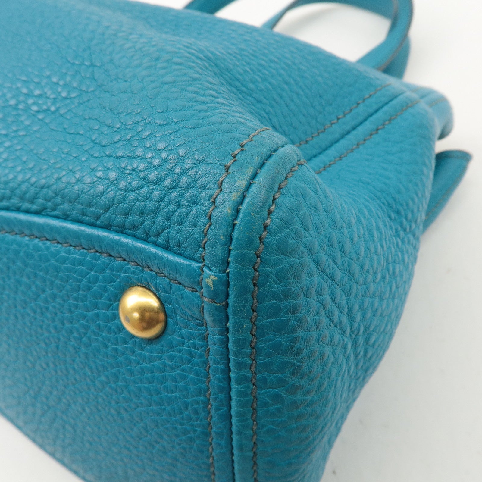 MIU MIU Leather 2Way Bag Hand Bag Shoulder Bag Turquoise Blue