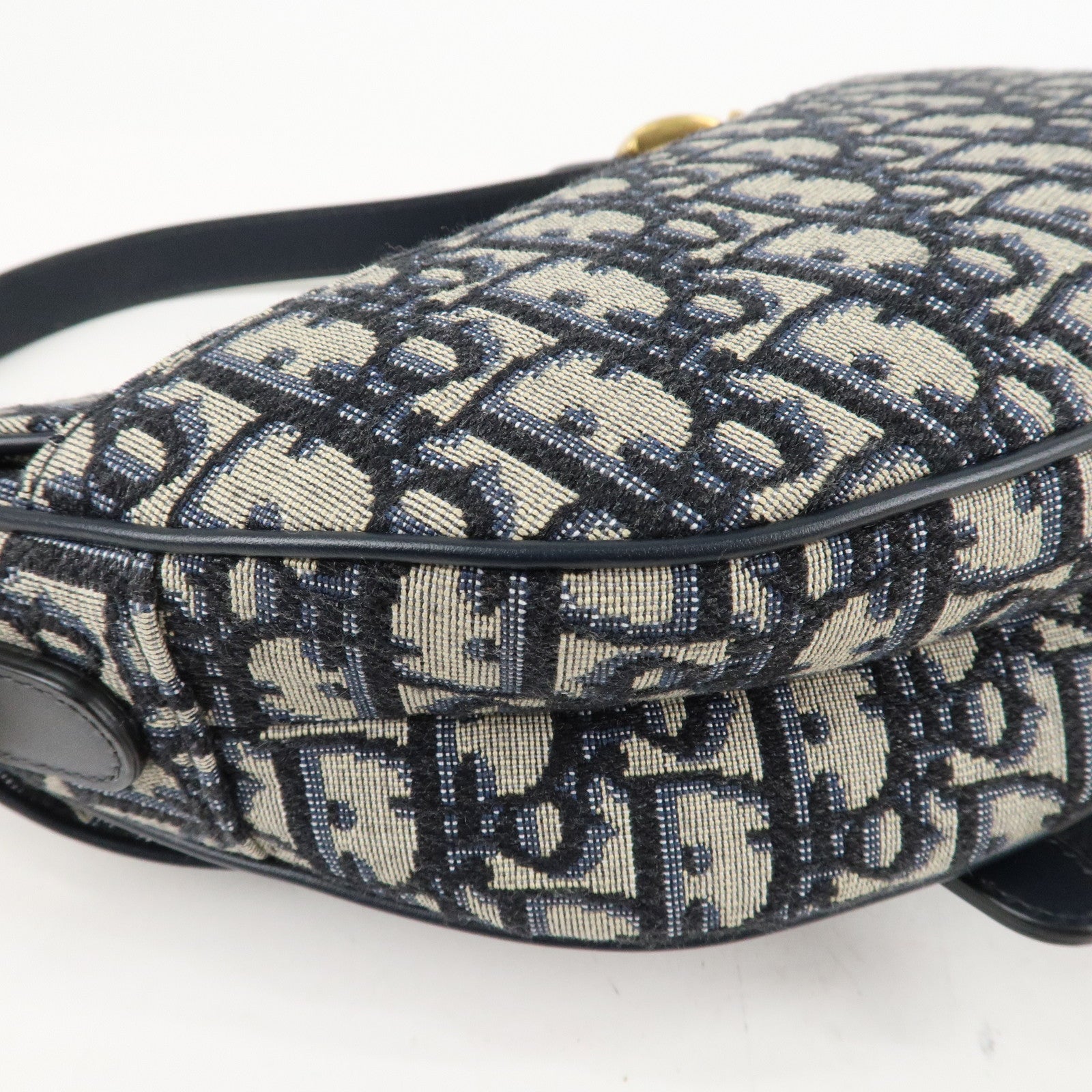 Christian Dior Oblique Jacquard Leather Saddle Mini Hand Bag Navy Used