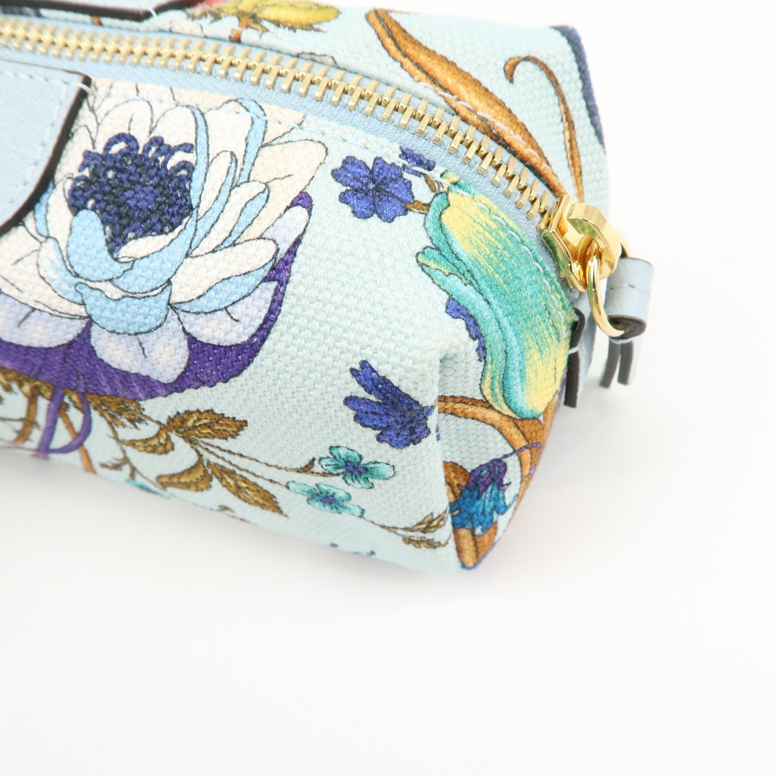 GUCCI Ophidia GG Flora Canvas Leather Pouch Blue 577355 Used