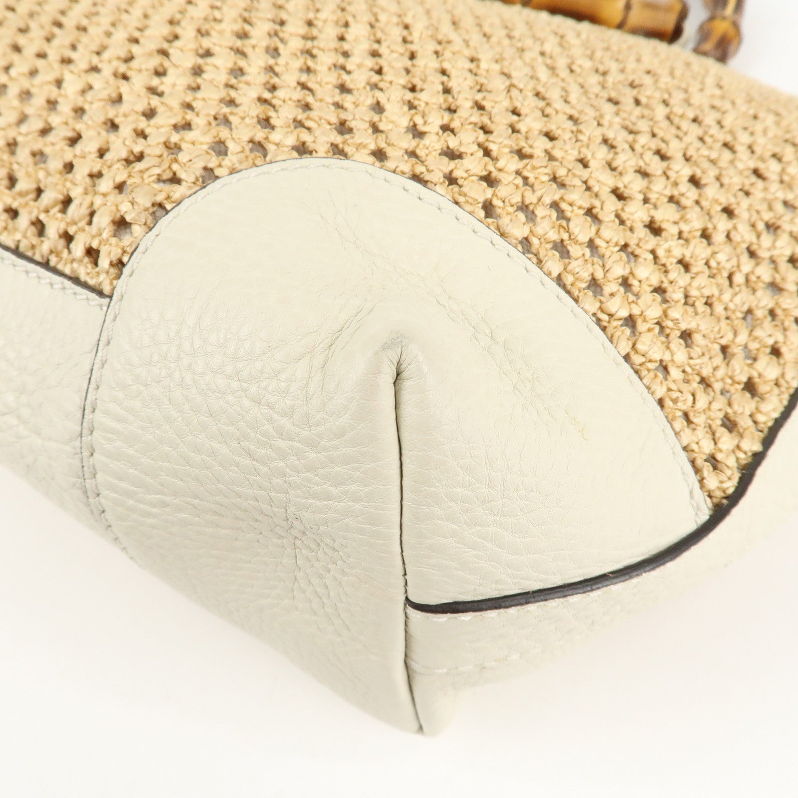 GUCCI Bamboo Raffia Leather Hand Bag Tote Bag Beige 338965 Used