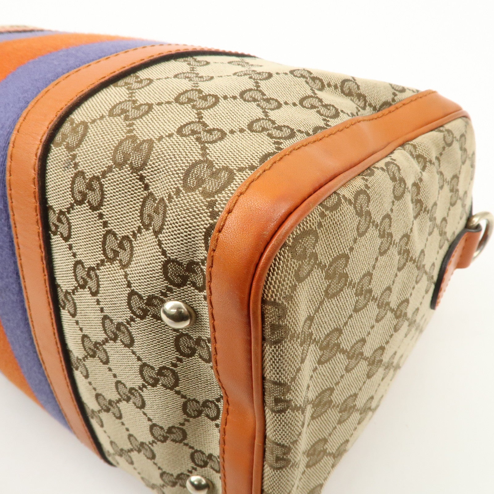 GUCCI Sherry GG Canvas Leather 2Way Boston Bag Orange 247205 Used