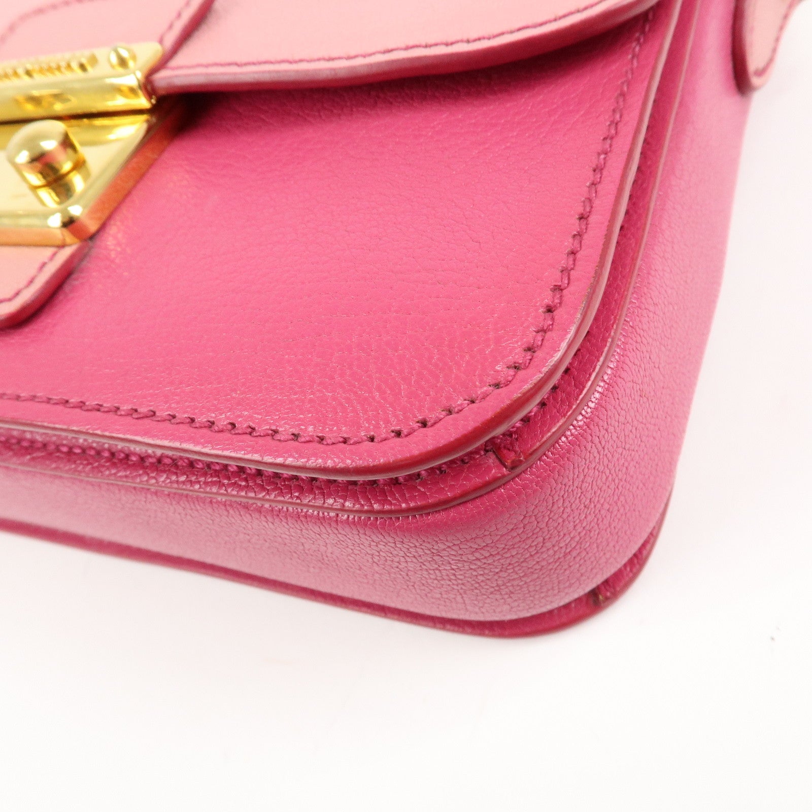 MIU MIU Madras Leather Bicore bicolor Shoulder Bag Pink Used