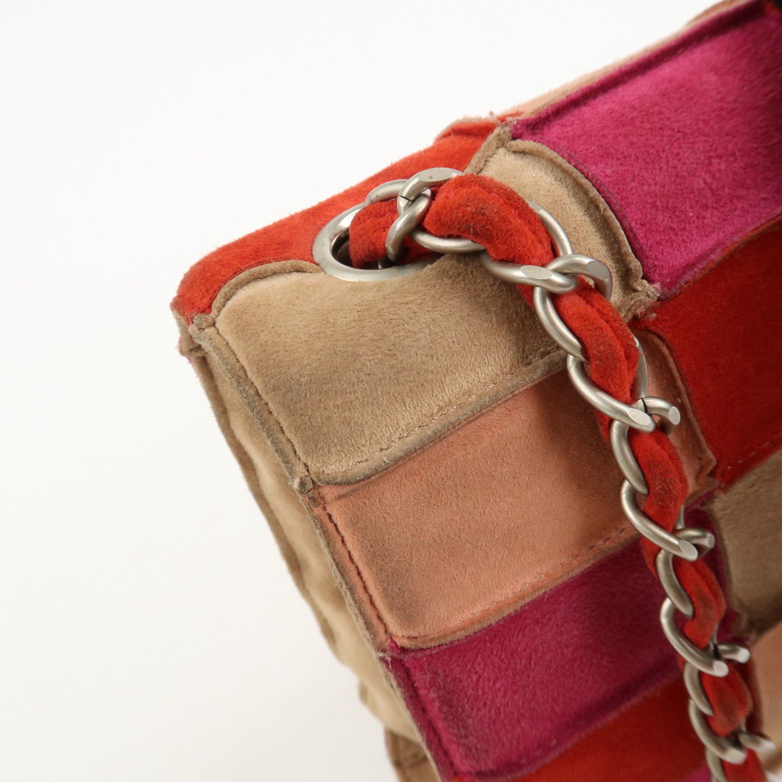 CHANEL Suede Patchwork Shoulder Bag Pink Beige Red