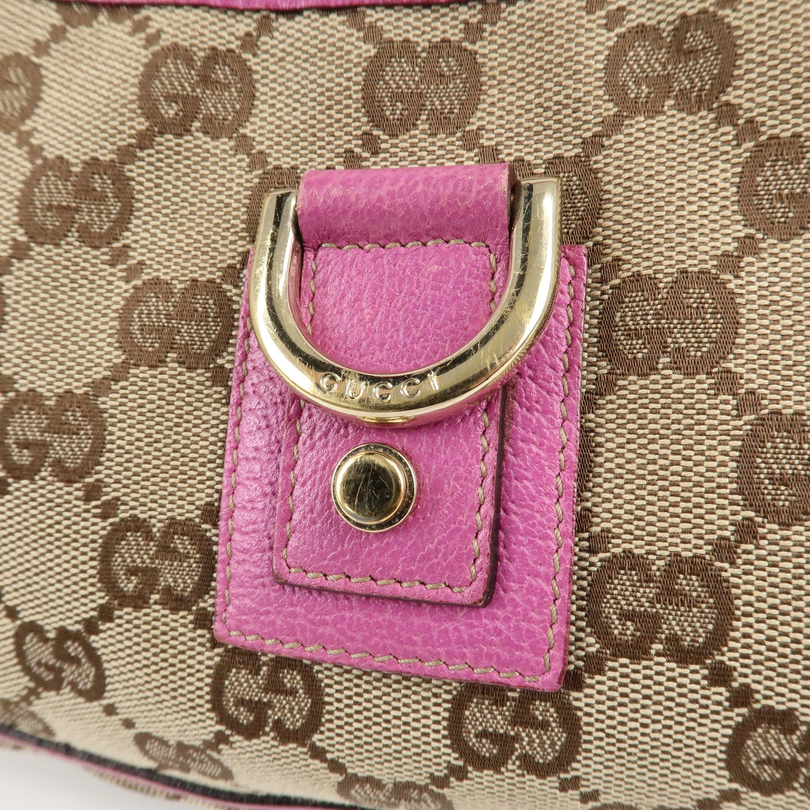 GUCCI Abbey GG Canvas Leather Shoulder Bag Pink Beige 130939 Used