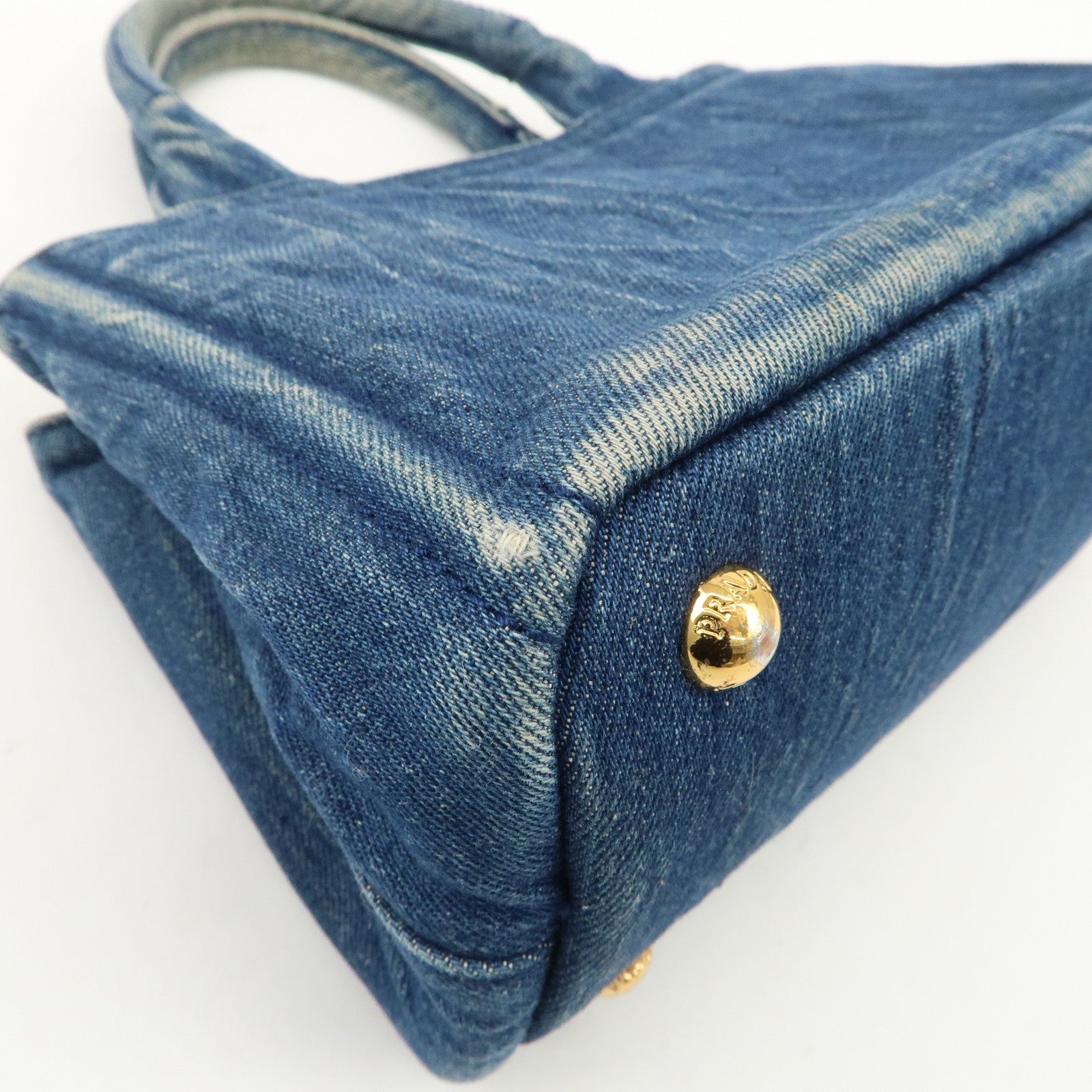 PRADA Nano Canapa Mini Denim Hand Bag Tote Bag Blue Used