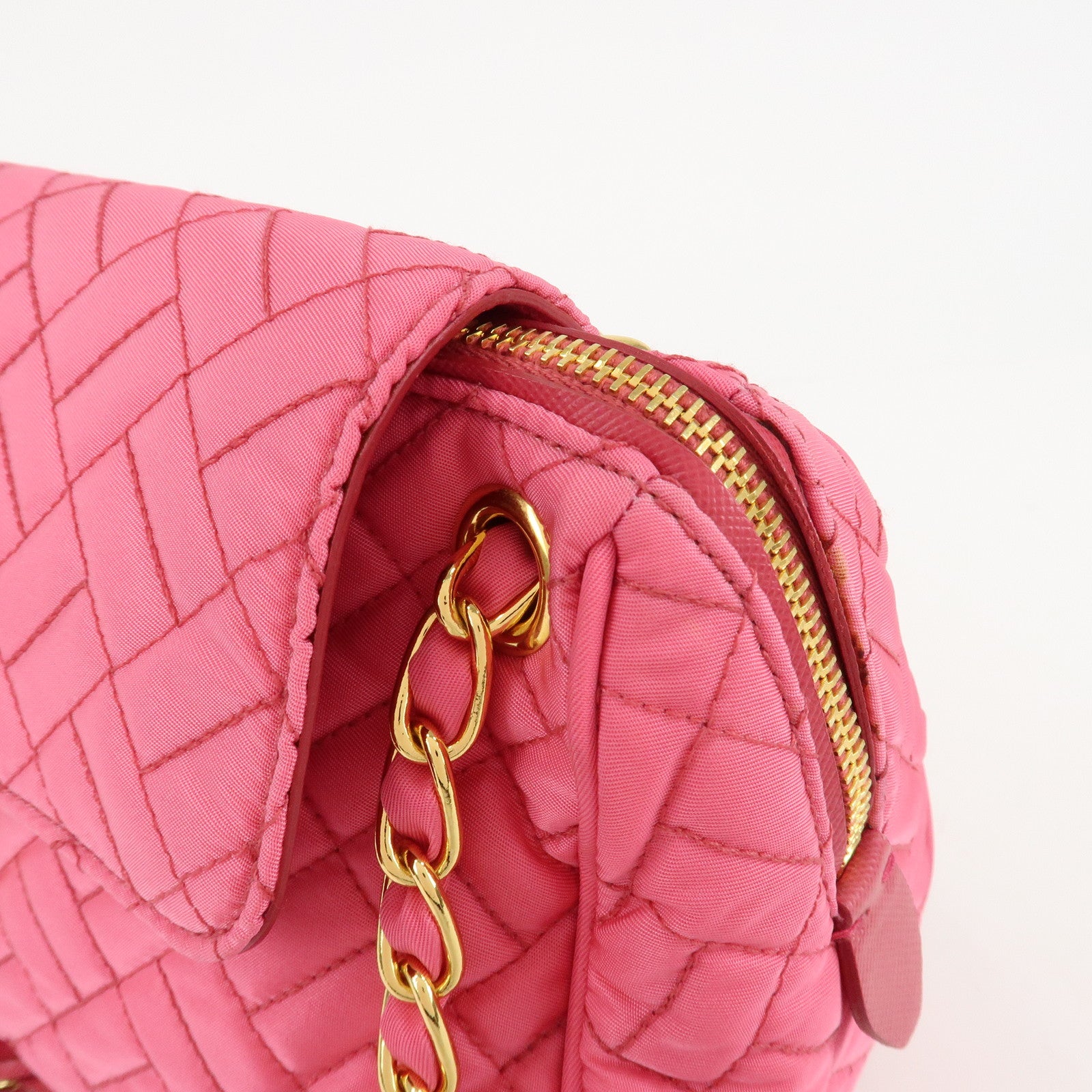 PRADA Nylon Leather Chain Shoulder Bag Pink BR4965