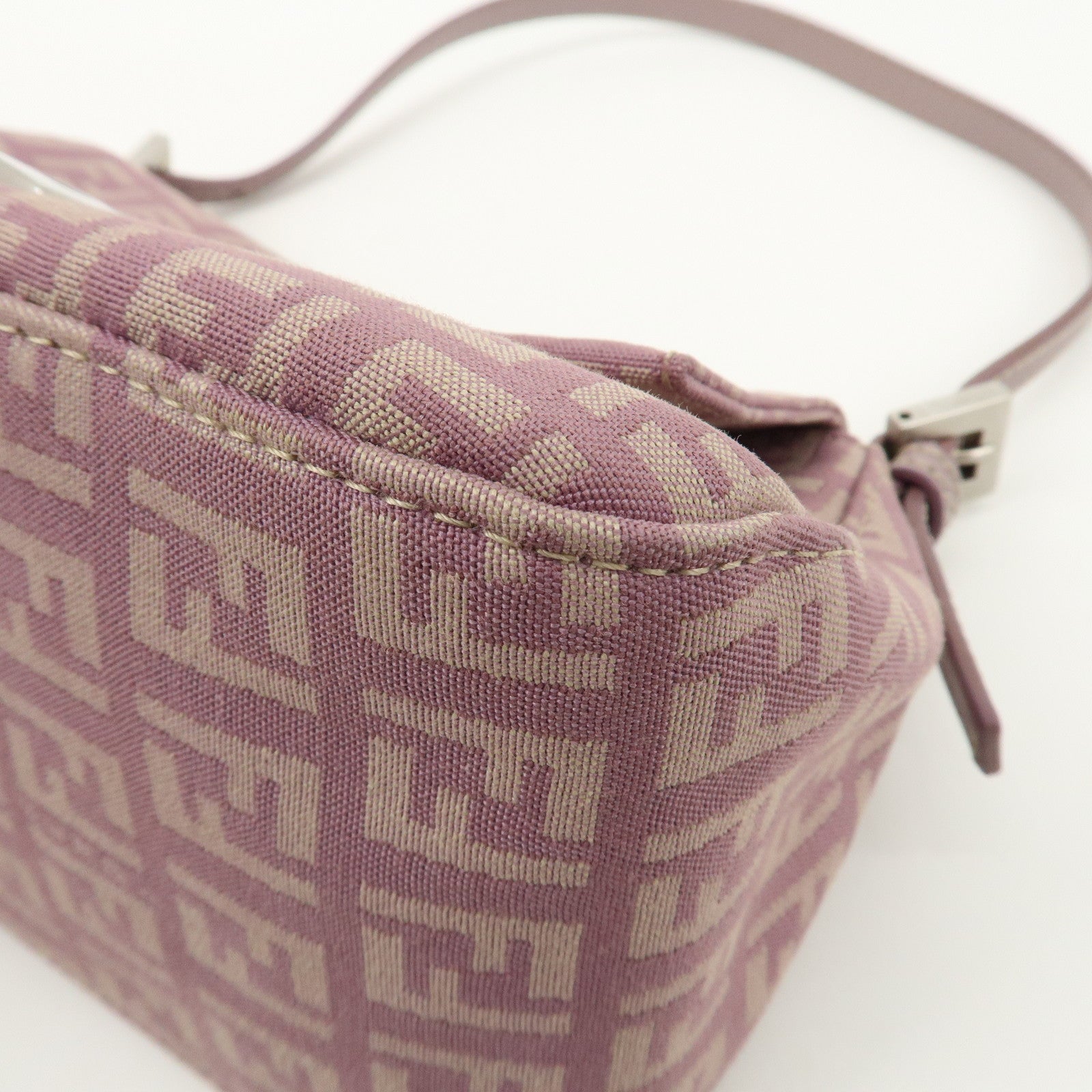 FENDI Zucchino Canvas Leather Mini Mamma Baguette Purple 8BR180 Used