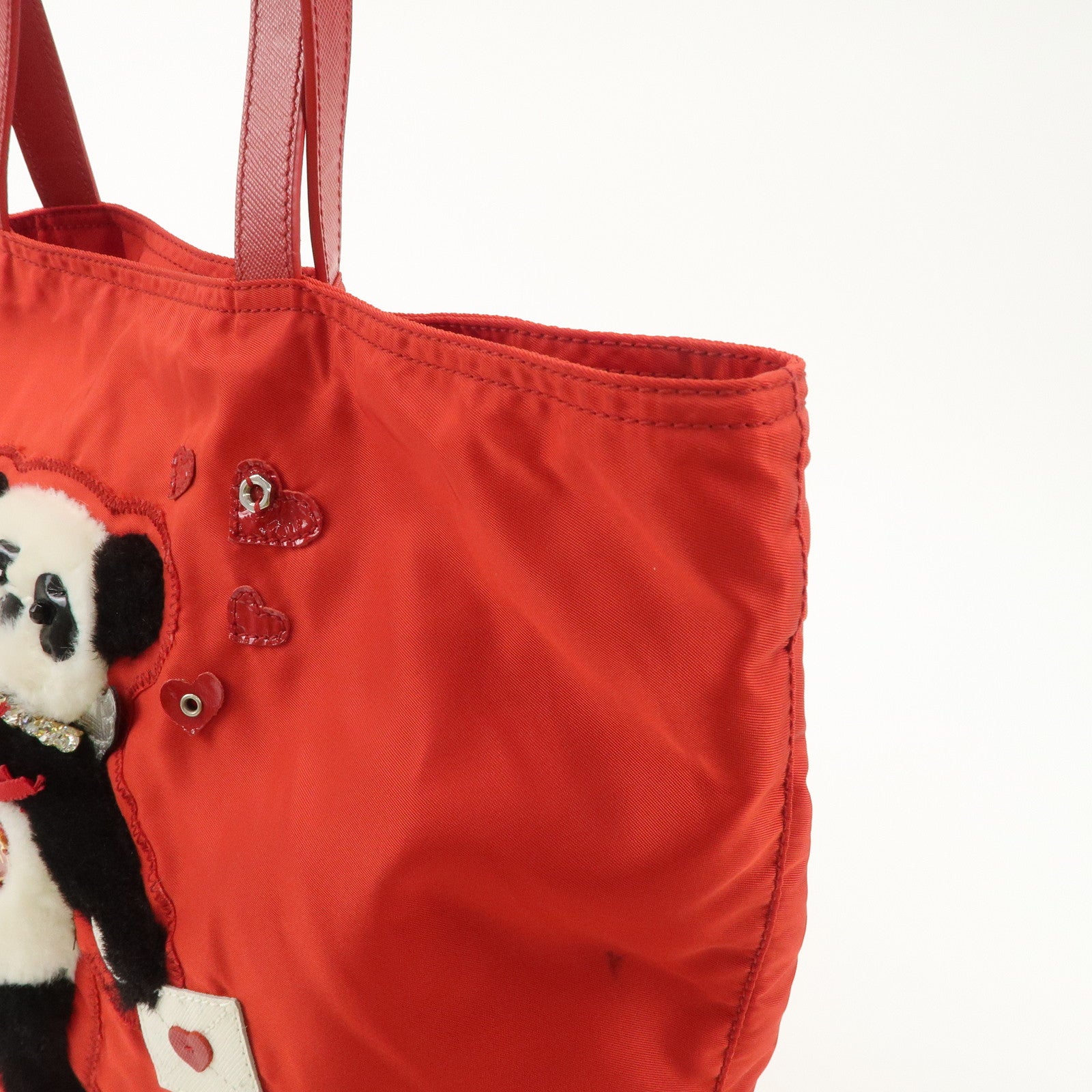 AuthenticPRADA Nylon Leaather Panda Tote Bag Shoudler Bag Red BR4249