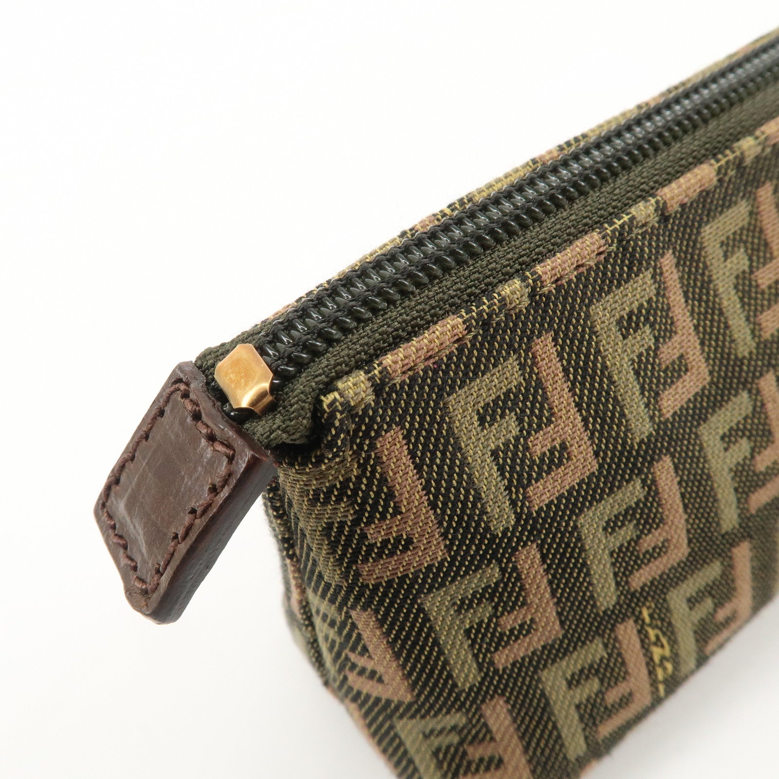 FENDI Zucca Canvas Leather Pouch Mini Bag Khaki Brown 7N0037 Used