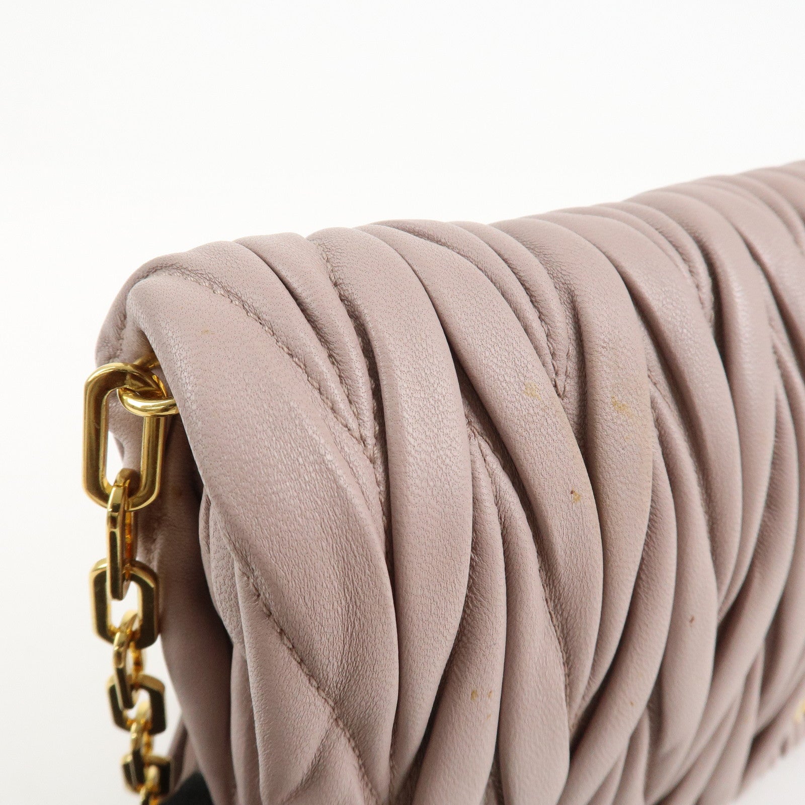 MIU MIU Matelasse Leather Chain Shoulder Bag Pink Beige Used