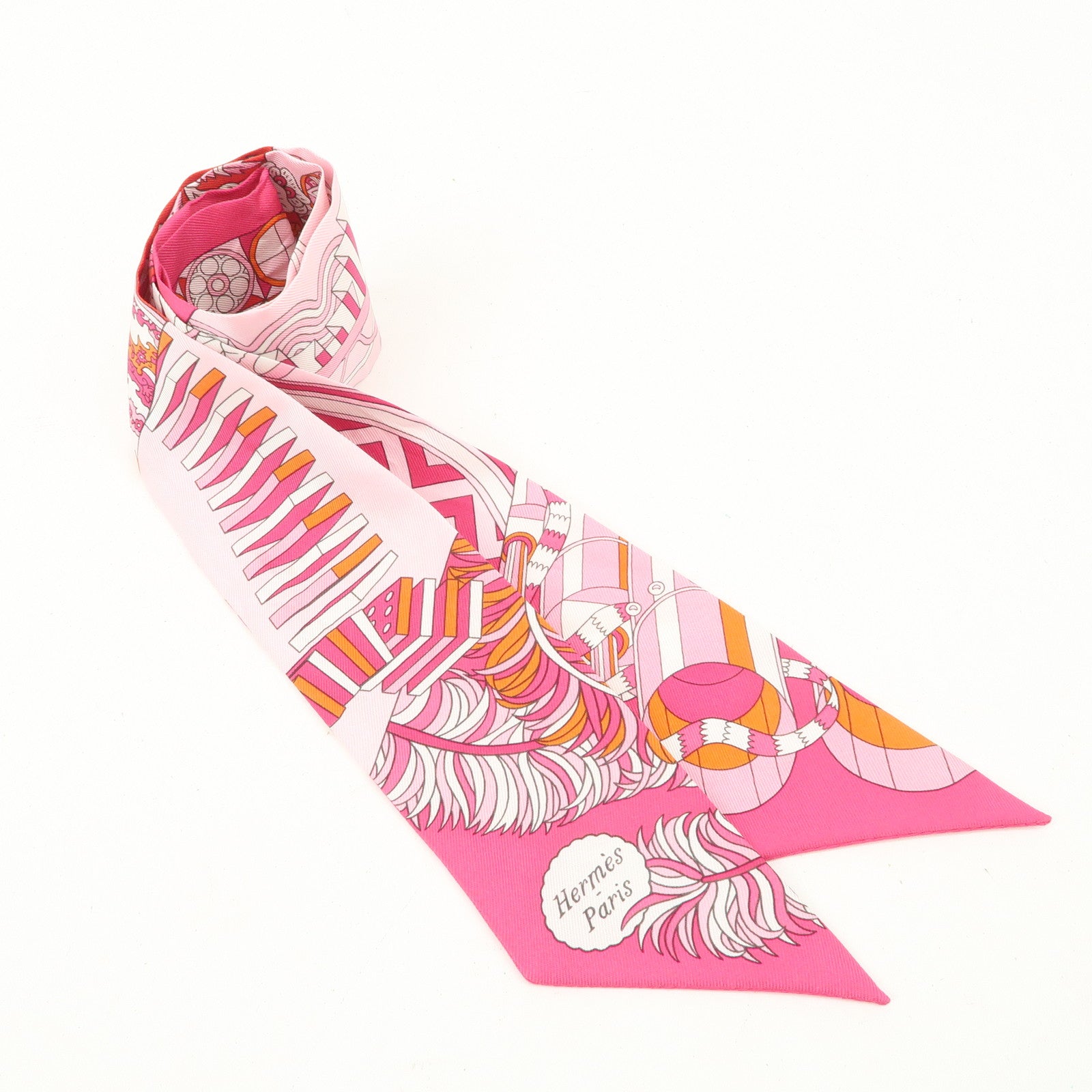 HERMES Silk 100% Twilly Scarf De l
Ombrelle aux Duels Pink Used