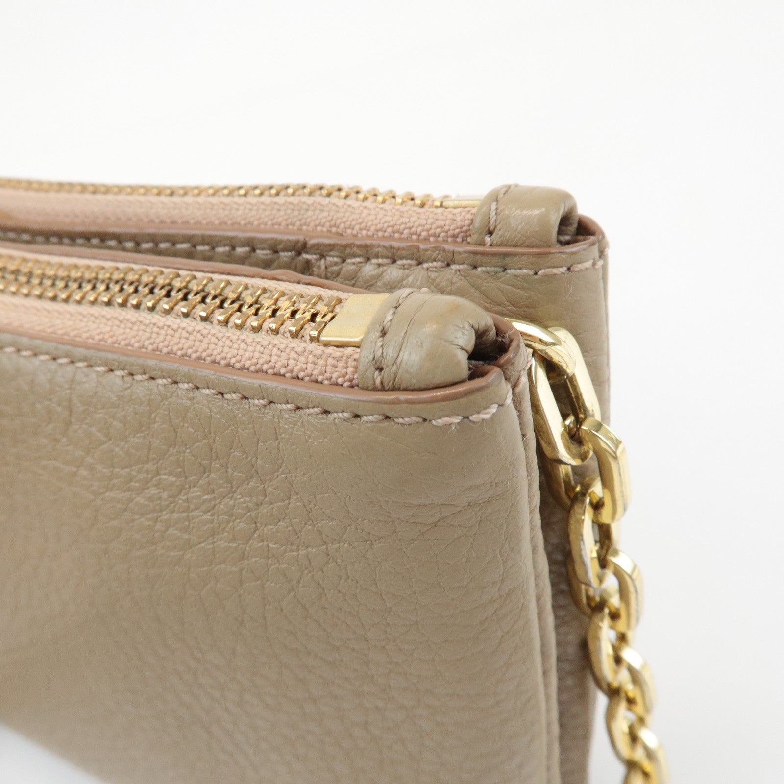 MIU MIU Leather Shoulder Bag Crossbody Bag Beige Used