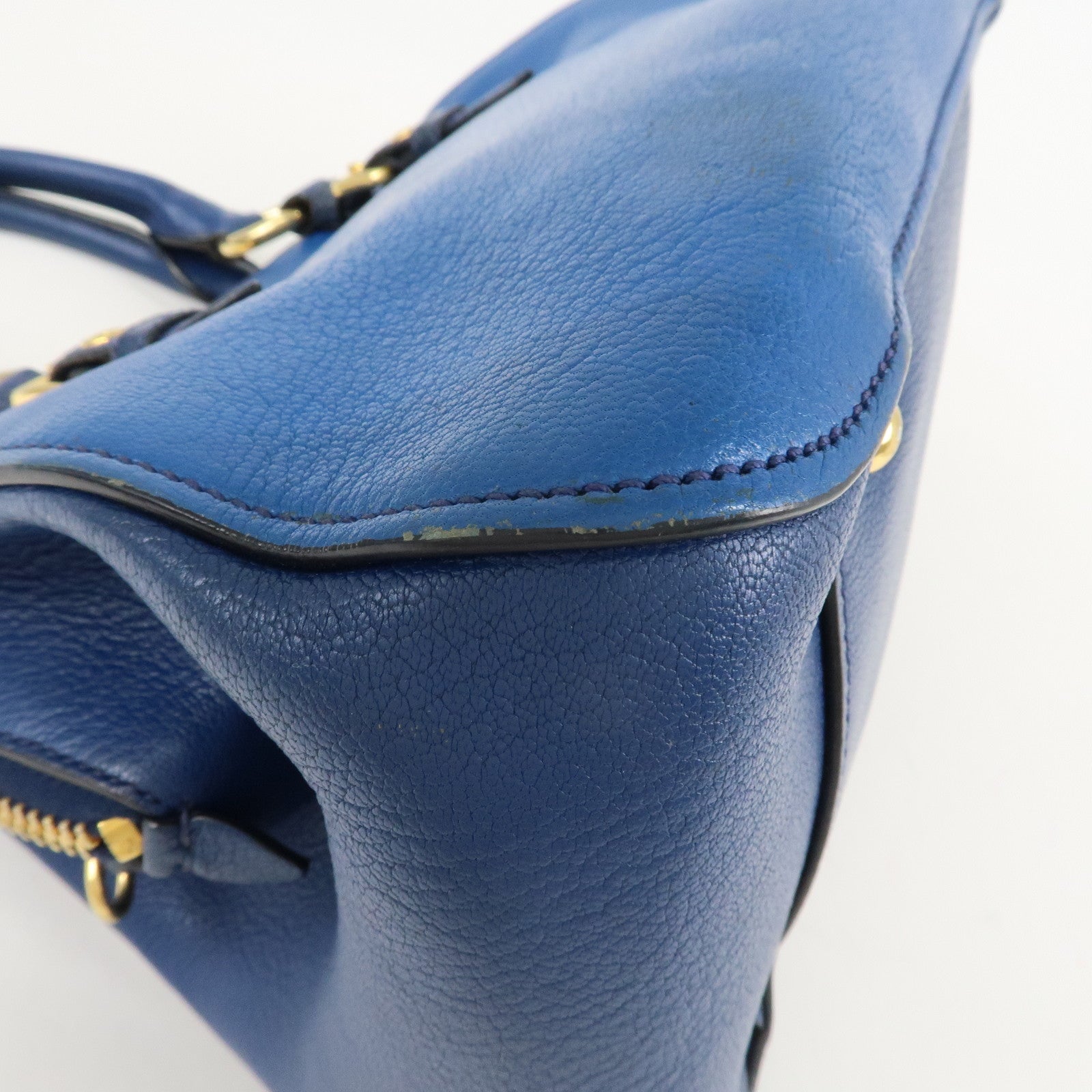 MIU MIU Leather 2Way Shoulder Bag Hand Bag Blue Gold HDW