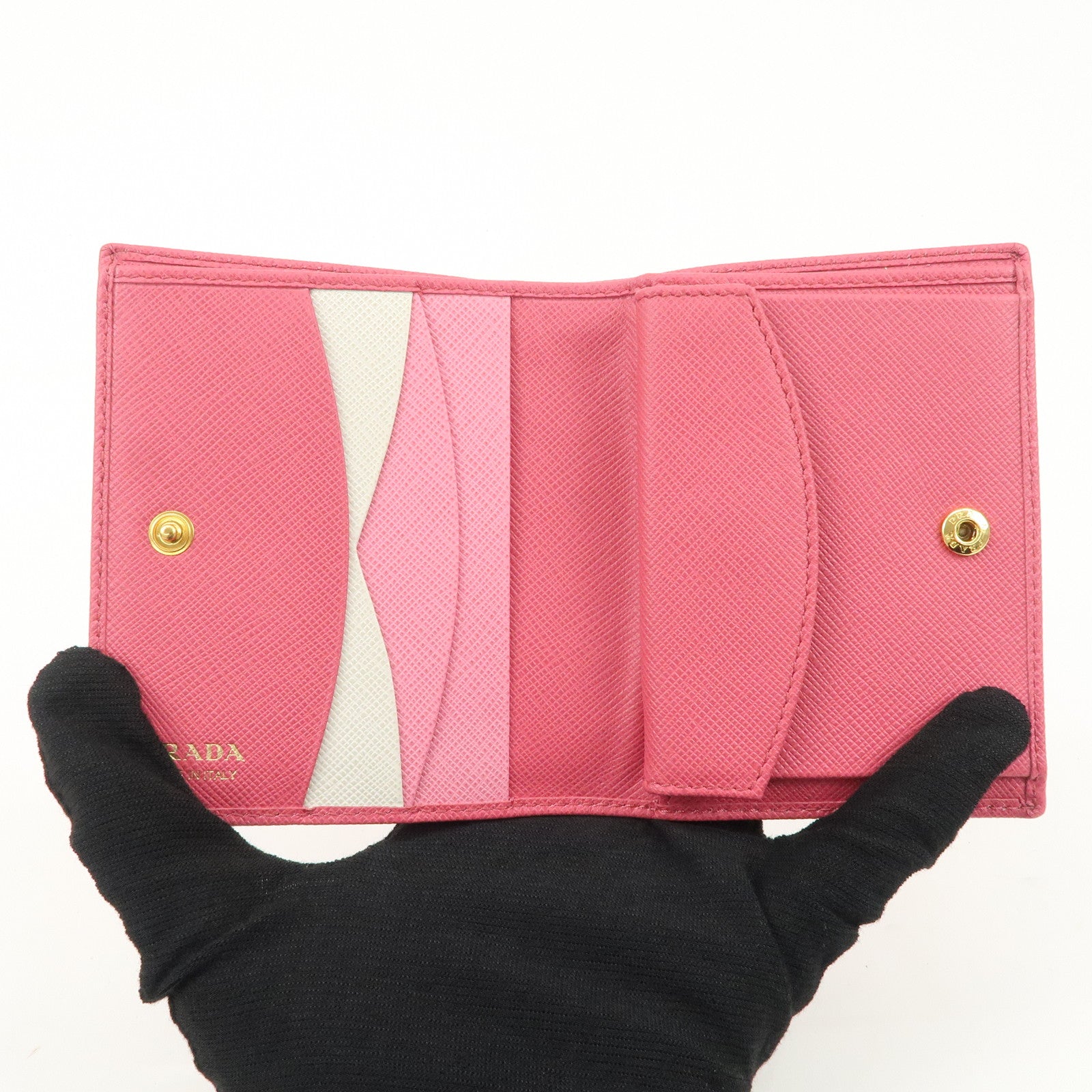 PRADA Logo Saffiano Leather Bi-Fold Wallet Pink 1MV204