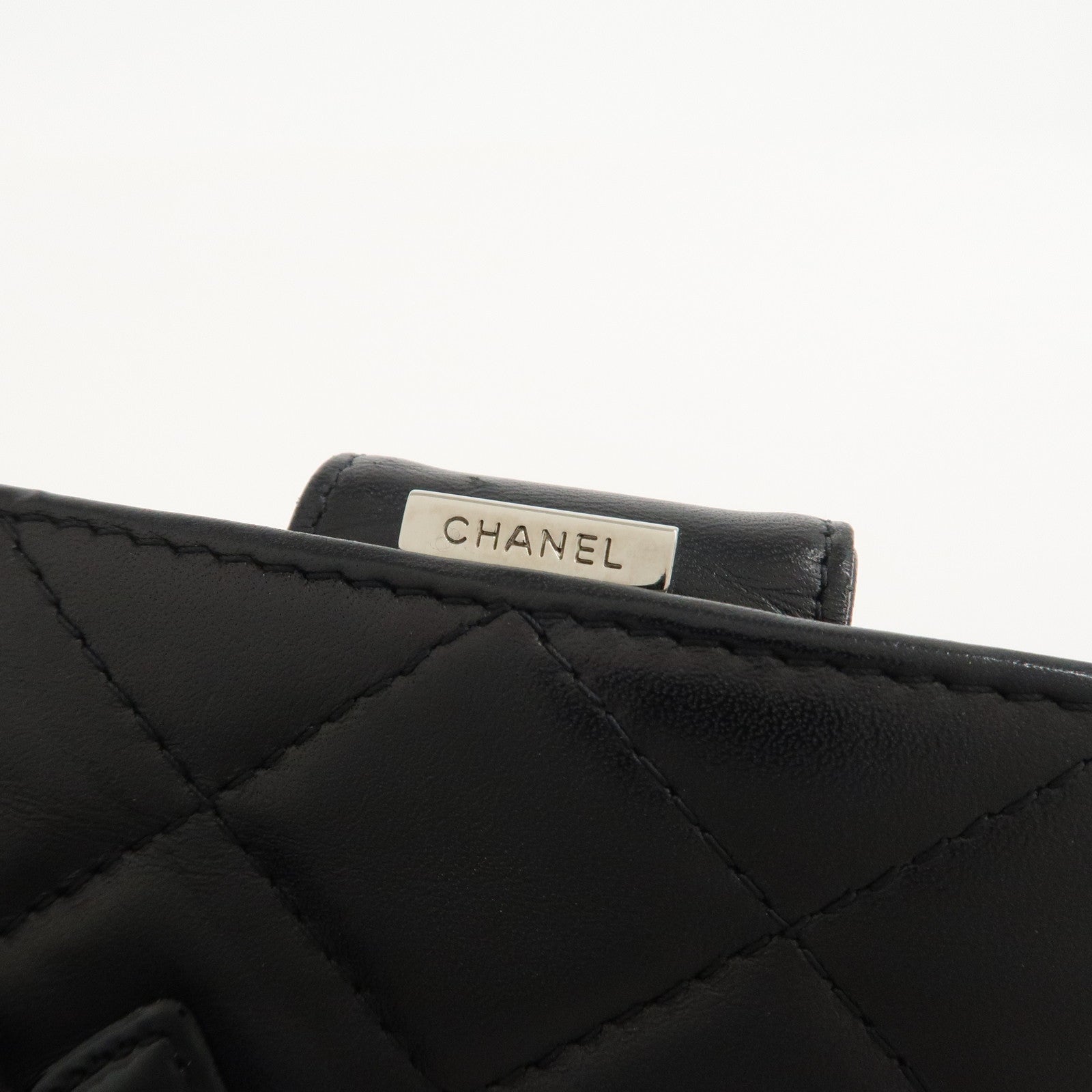 CHANEL Cambon Line Lambskin Bi-fold Wallet Black Pink A26720 Used