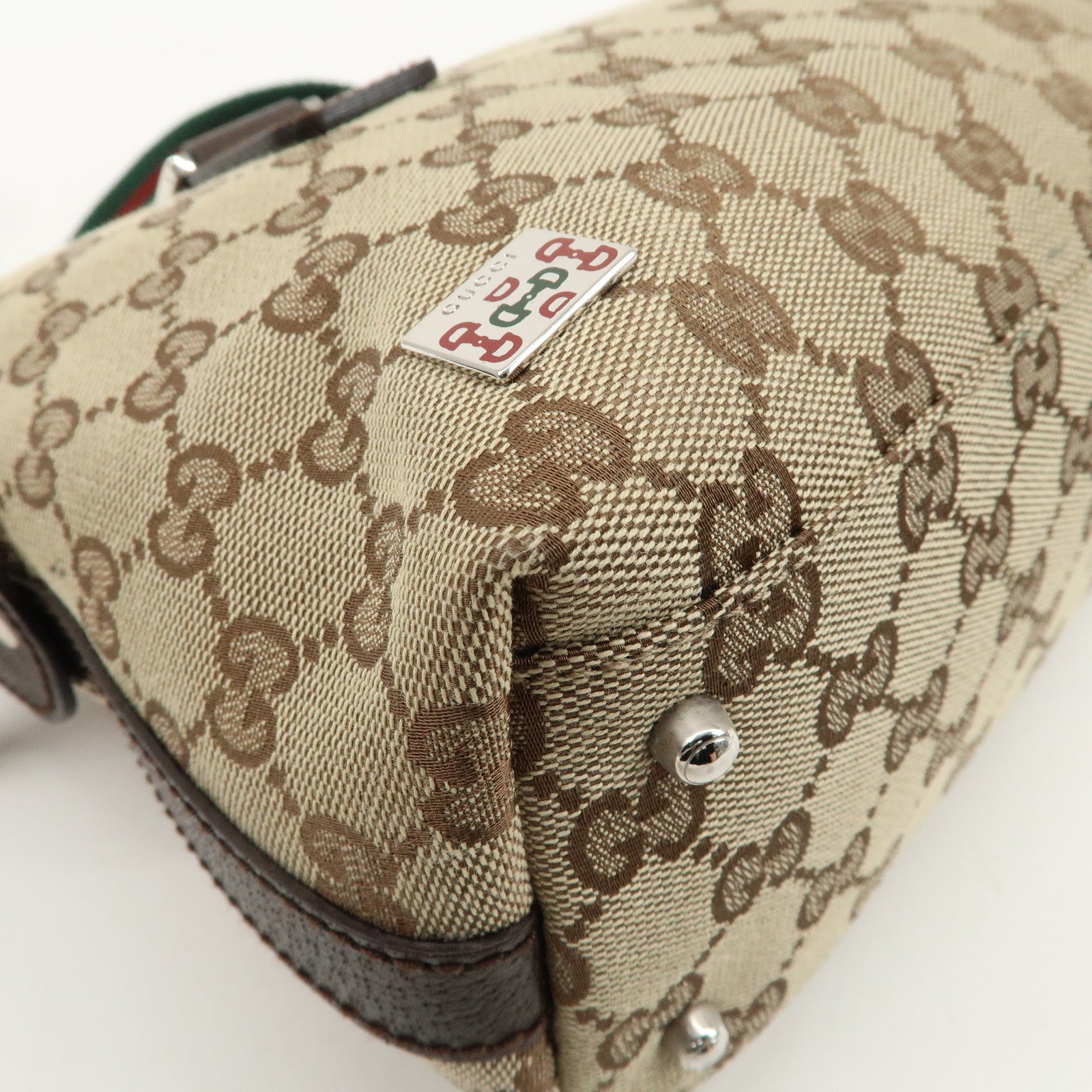 GUCCI Sherry GG Canvas Leather Hand Bag Beige Brown 145759