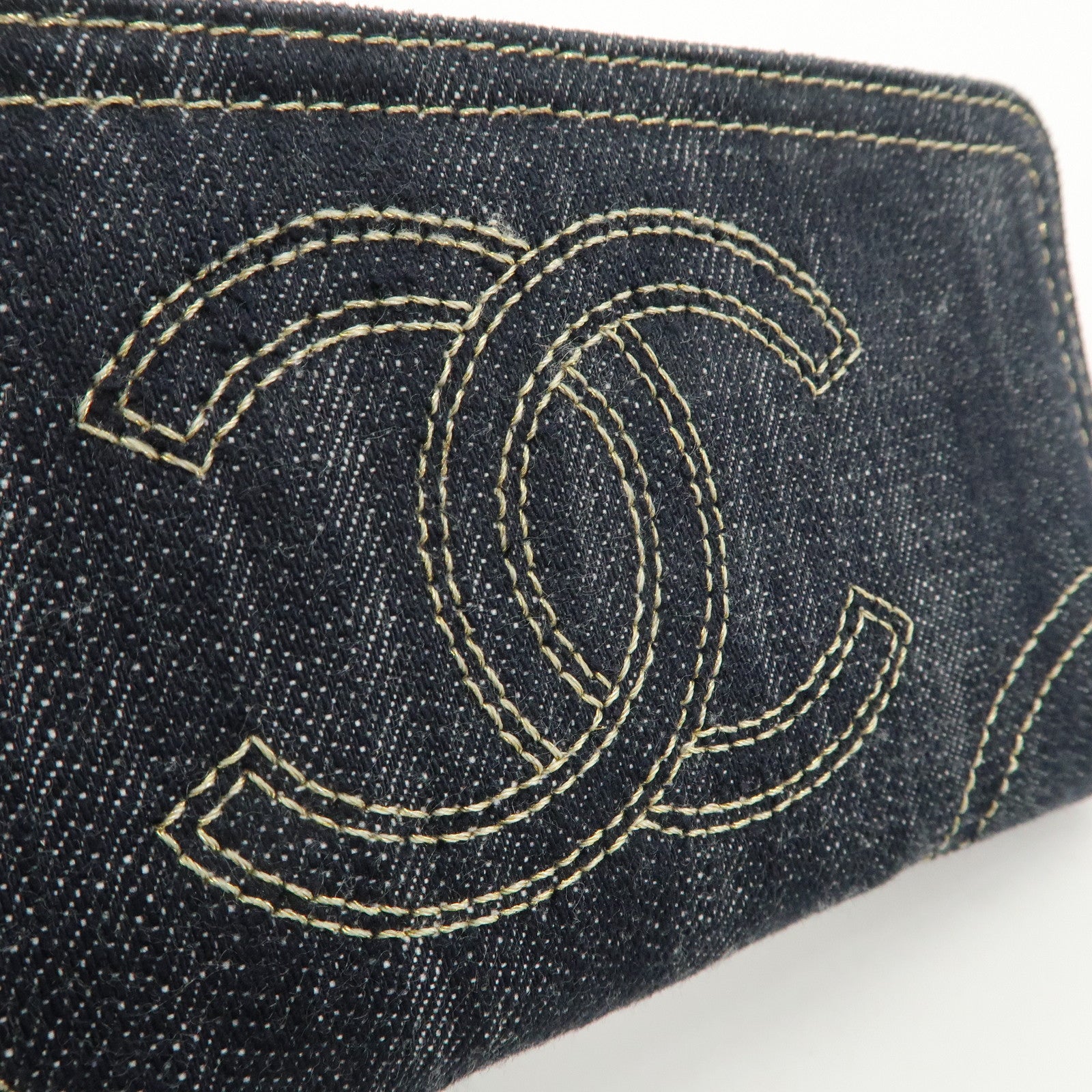 CHANEL Denim Coco Mark Hook Long Wallet  Blue A31900 Used