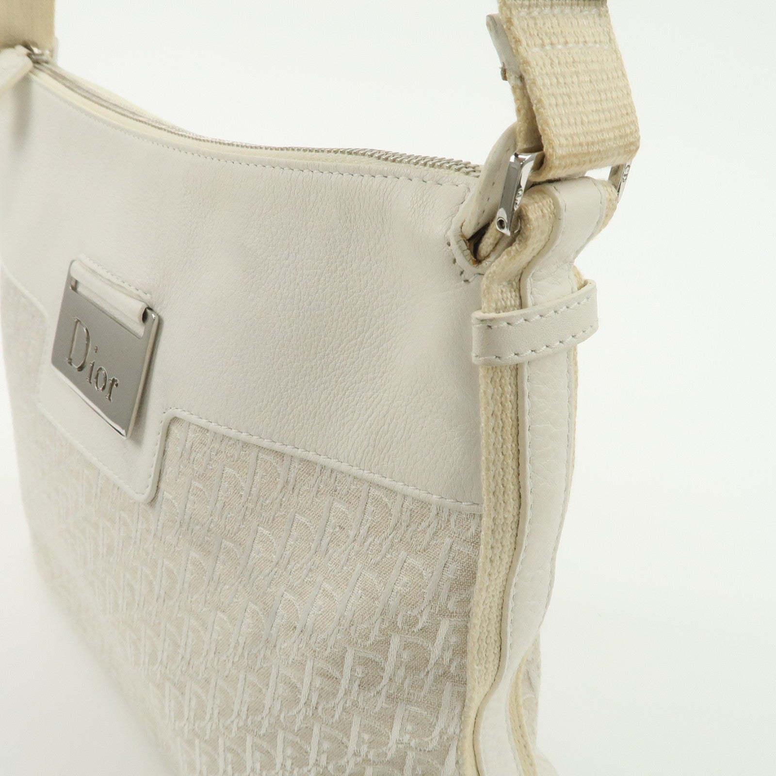 Christian Dior Trotter Canvas Leather Shoulder Bag Hand Bag Ivory Used