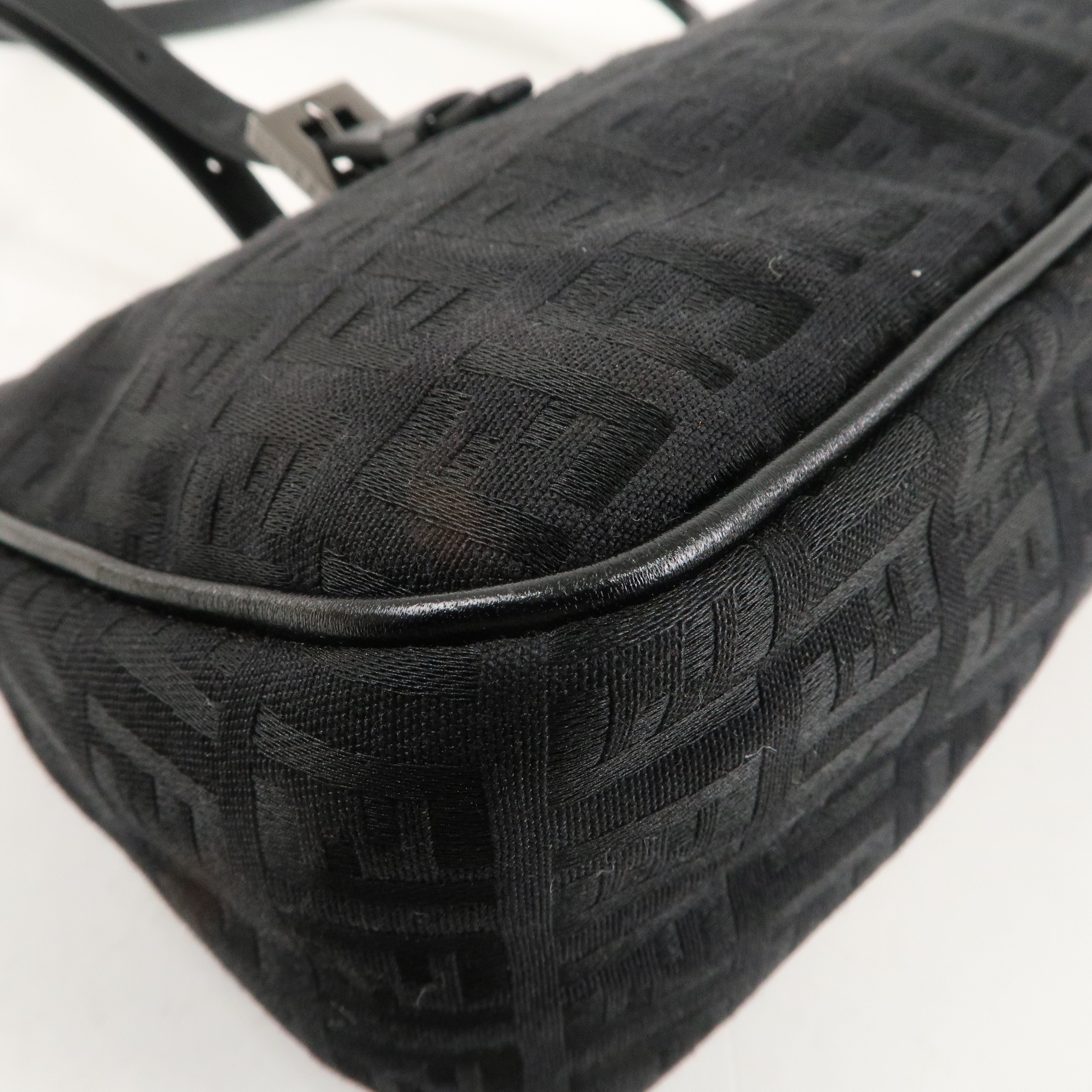 FENDI Zucchino Canvas Leather Hand Bag Black 8BL015