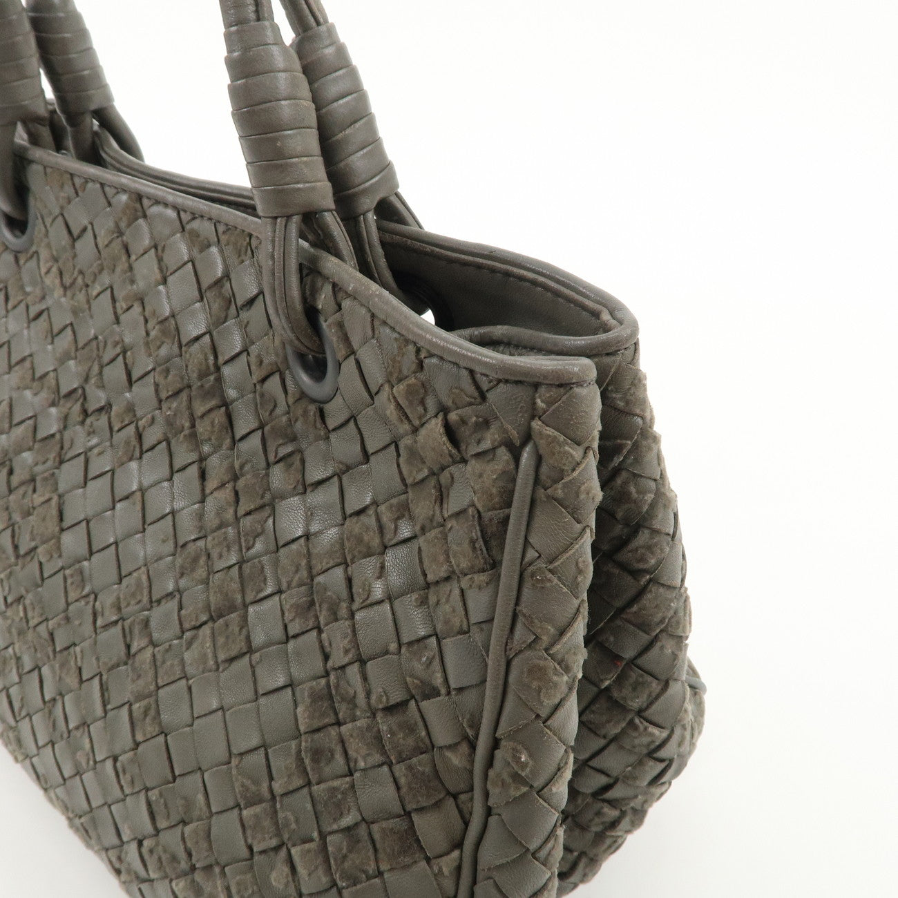 BOTTEGA VENETA Intrecciato Leather Hand Bag Tote Bag Khaki