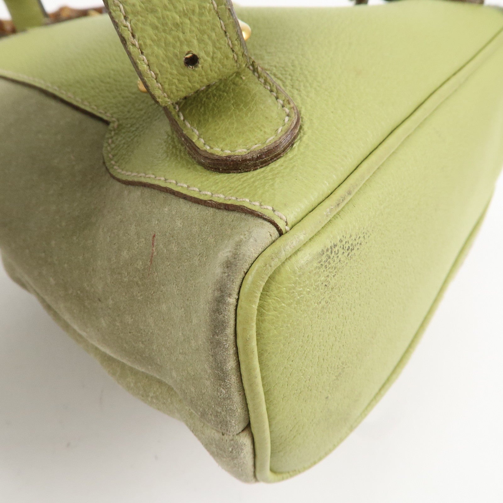 GUCCI Bamboo Suede Leather Backpack Light Green 003.1956.0030