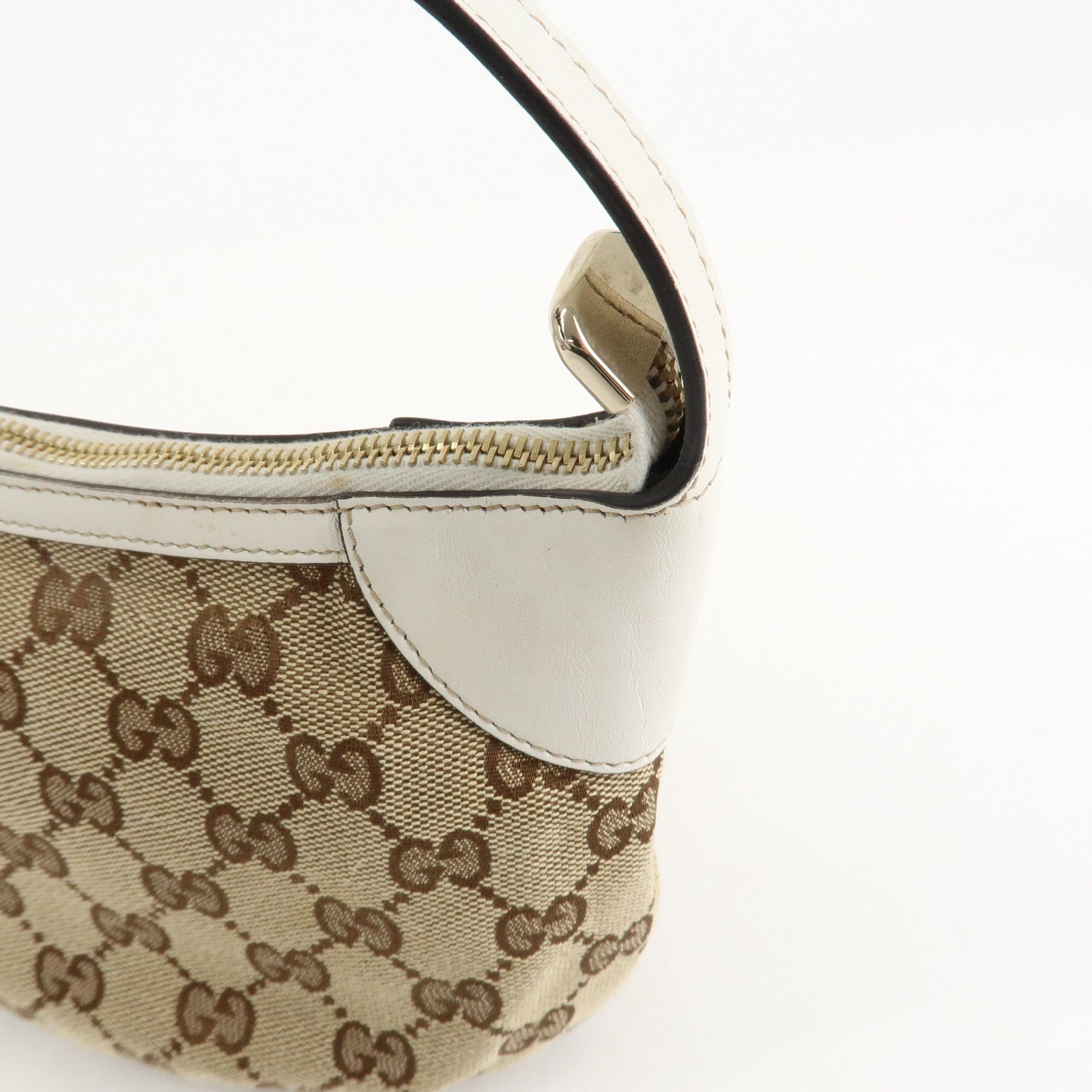 GUCCI GG Canvas Leather Shoulder Bag Hand Bag Beige White 224093