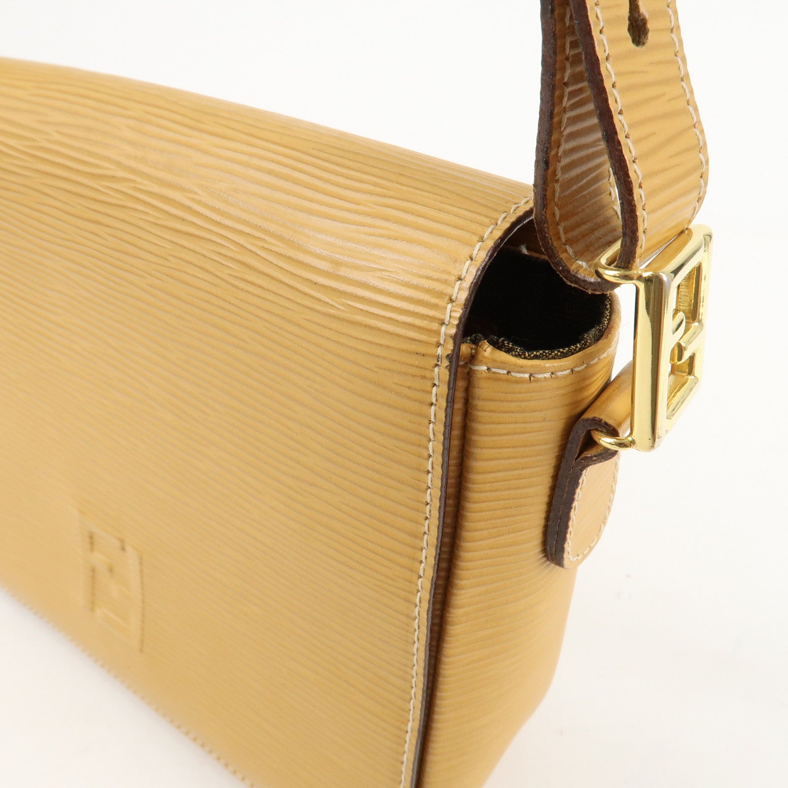 FENDI Leather Shoulder Bag Hand Bag Mustard Gold Hardware 260090