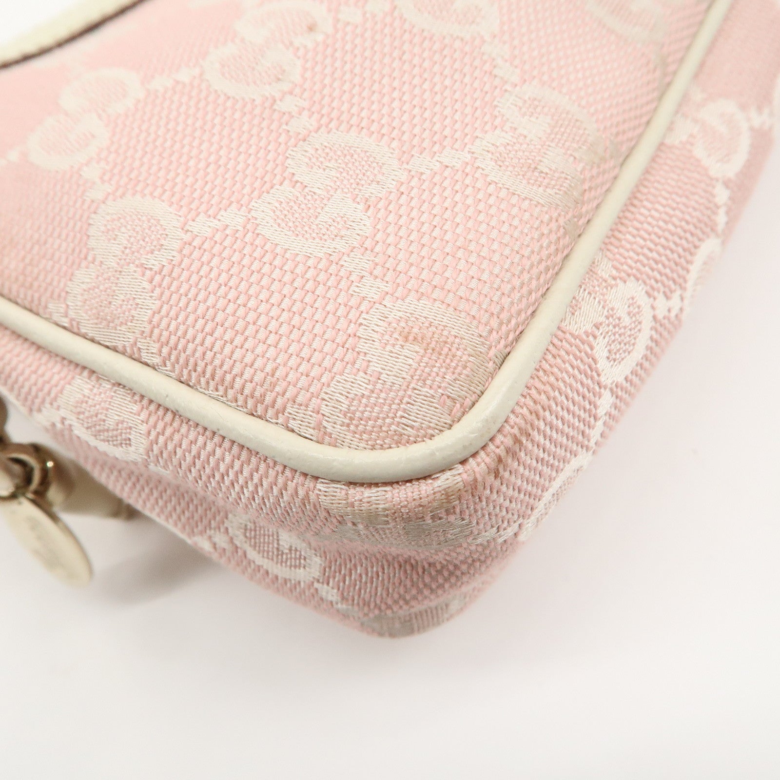 GUCCI GG Canvas Leather Hand Bag Pouch Pink Ivory 154432 Used