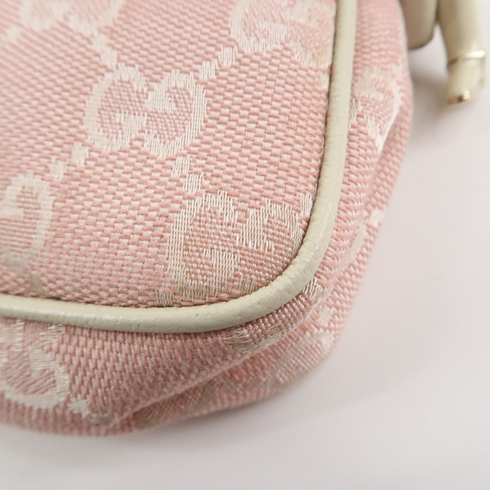 GUCCI GG Canvas Leather Pouch Shoulder Bag Pink Ivory 154432 Used